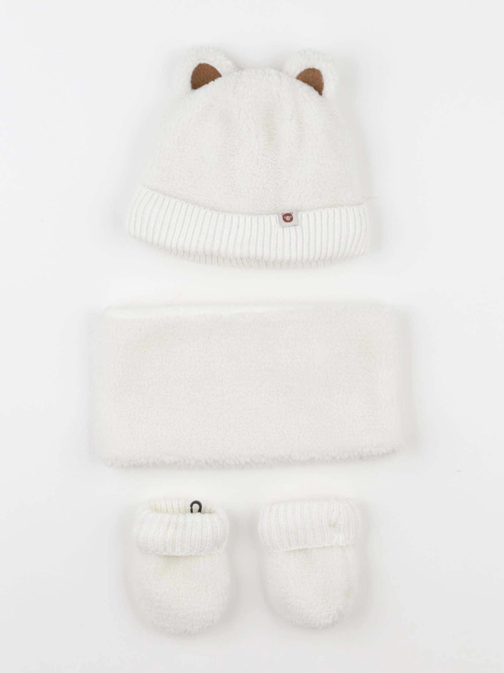 Vertbaudet - ensemble bonnet/moufles/tour de cou blanc - 3/6 mois