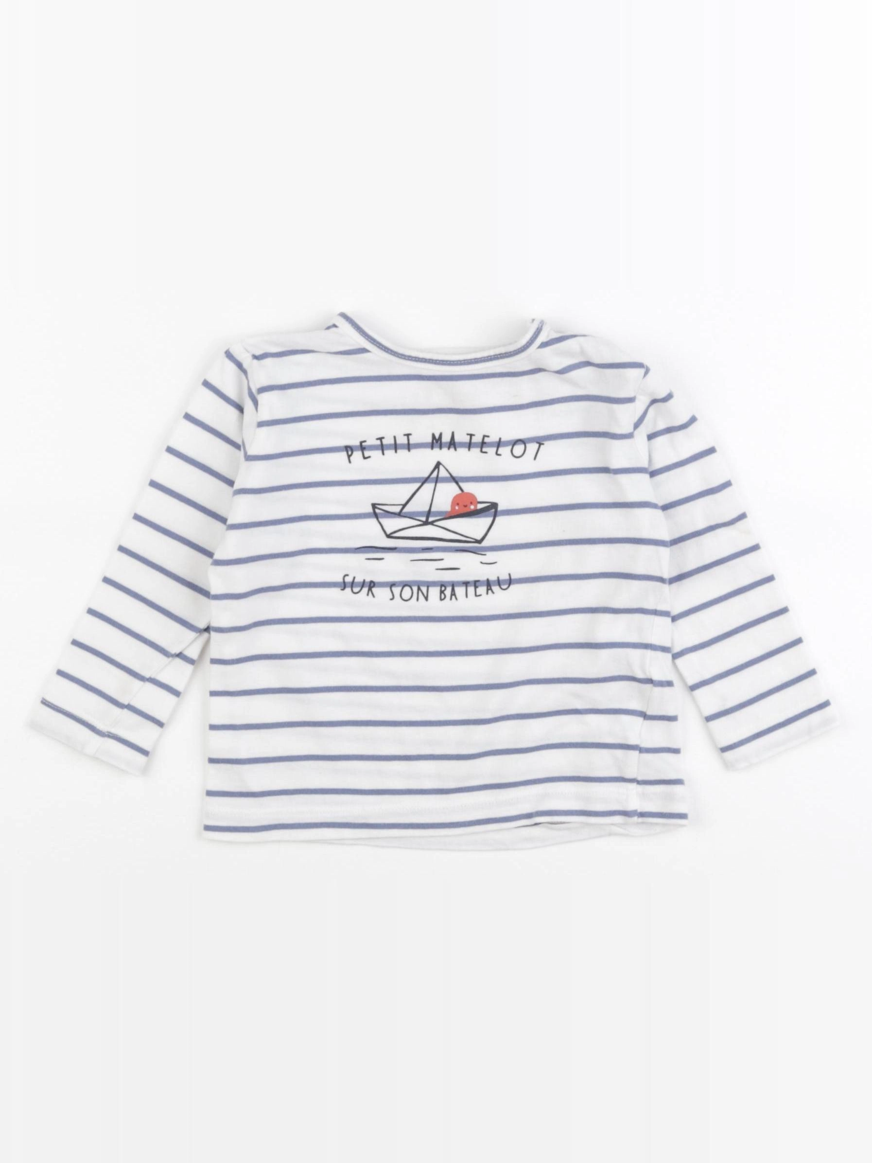 Boutchou - tee-shirt bleu, blanc - 12 mois