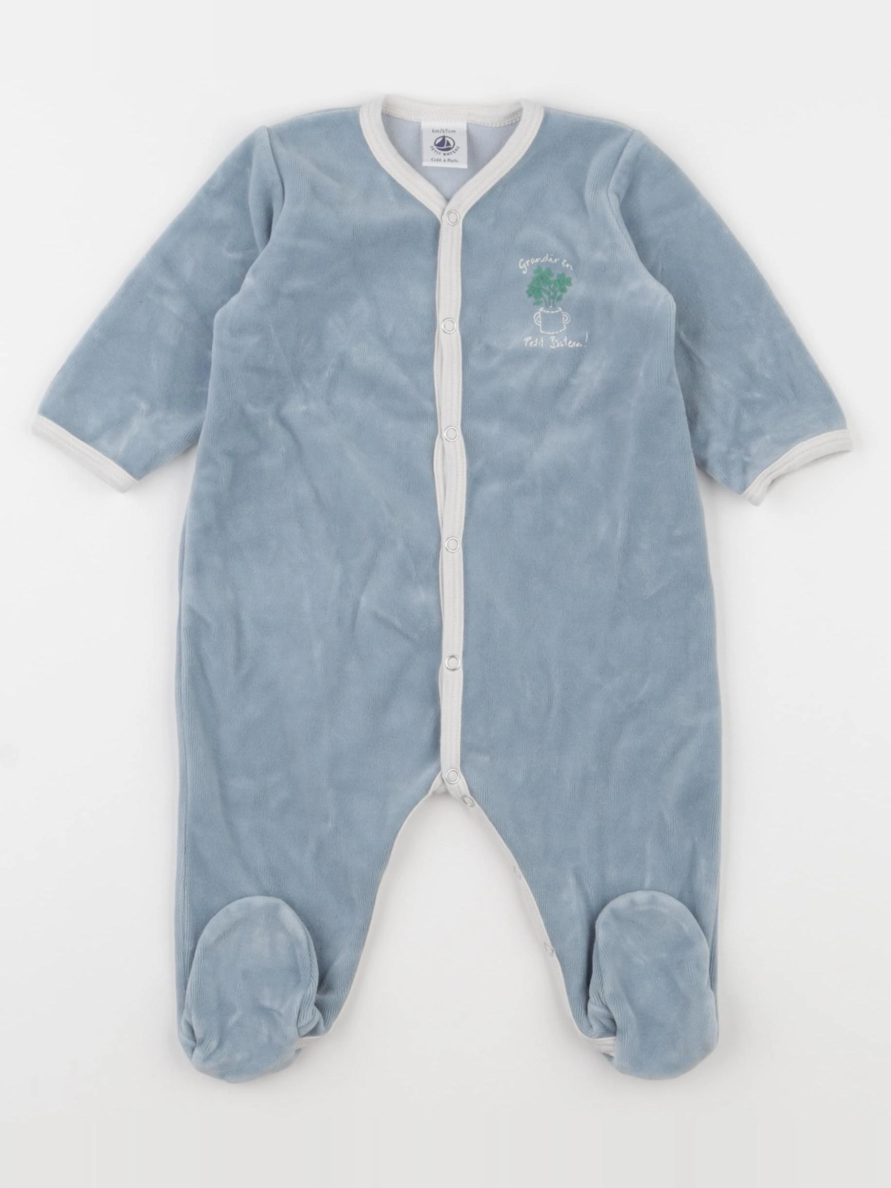Petit Bateau - pyjama velours bleu - 6 mois