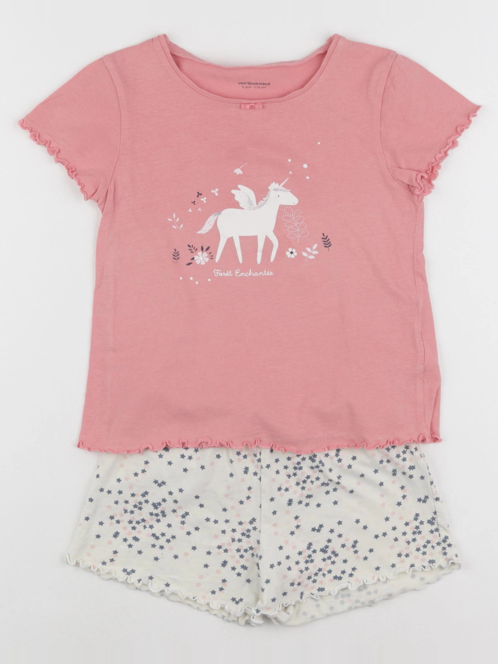 Vertbaudet - pyjama coton blanc, rose - 6 ans