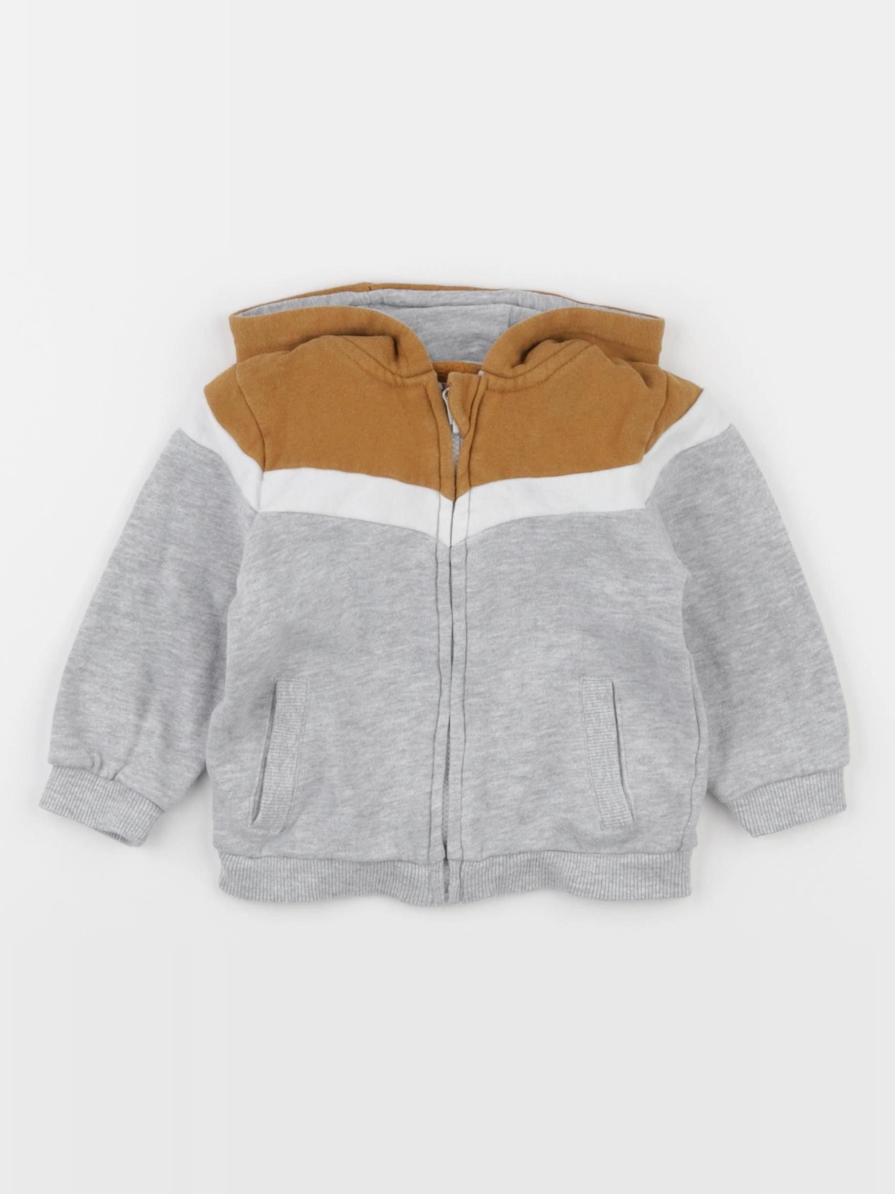 Vertbaudet - sweat gris, marron - 12 mois