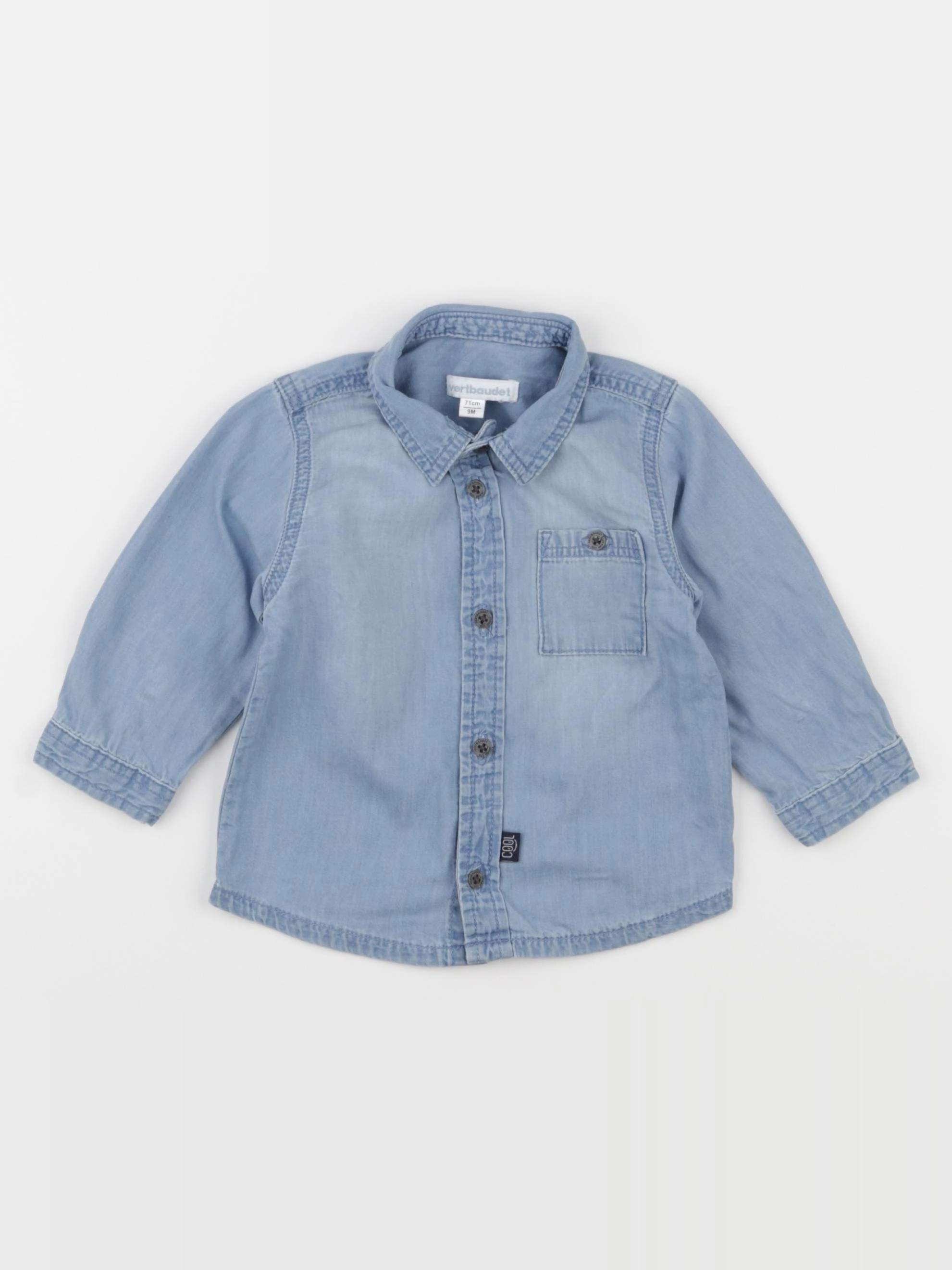 Vertbaudet - chemise bleu - 9 mois