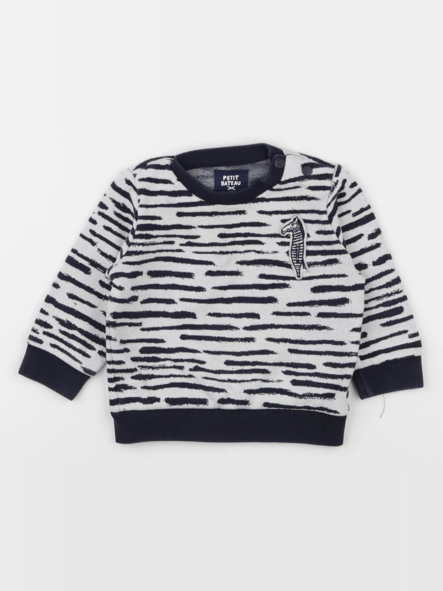Petit Bateau - sweat bleu, blanc - 12 mois