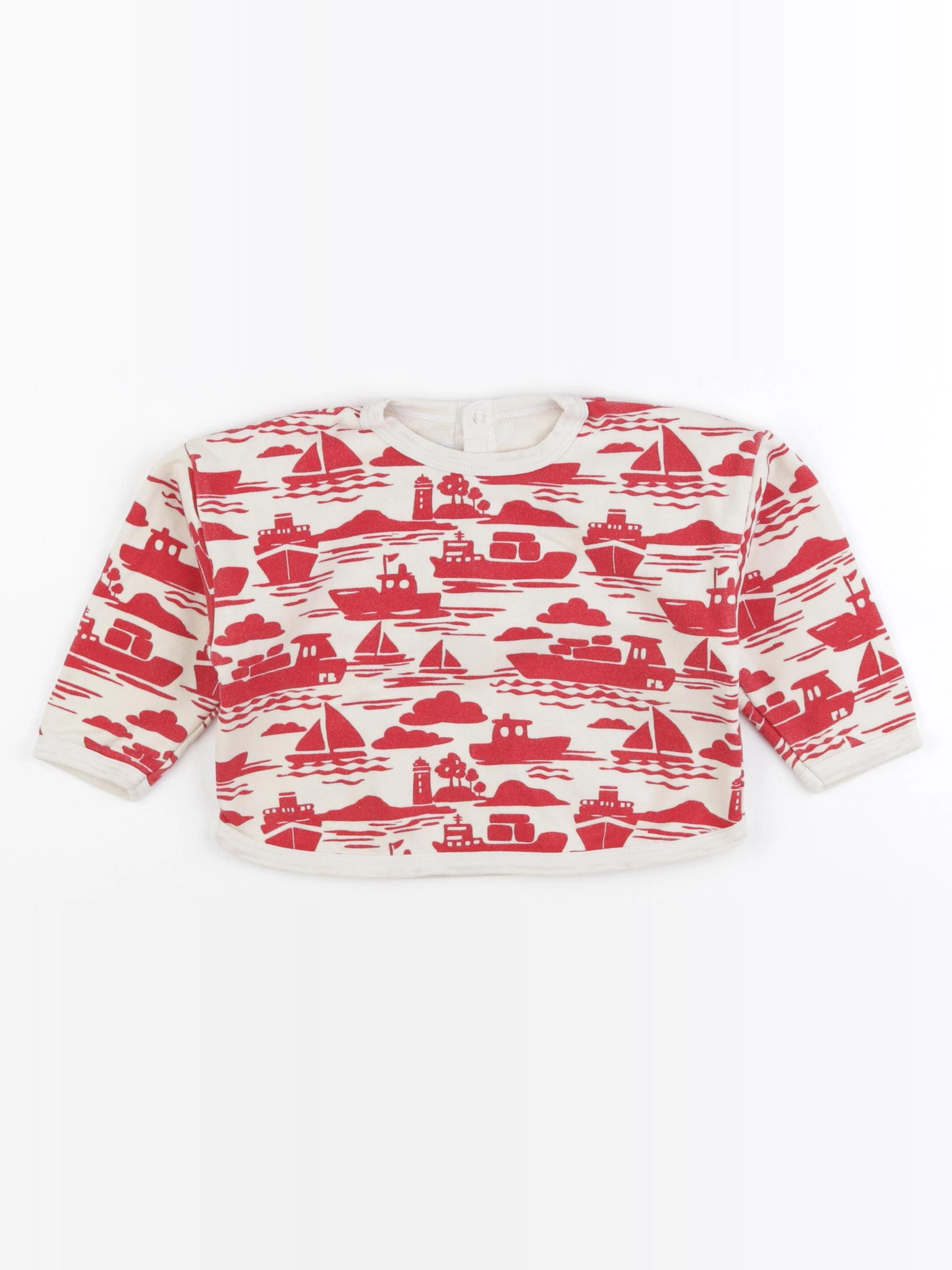 Petit Bateau - sweat beige, rouge - 24 mois