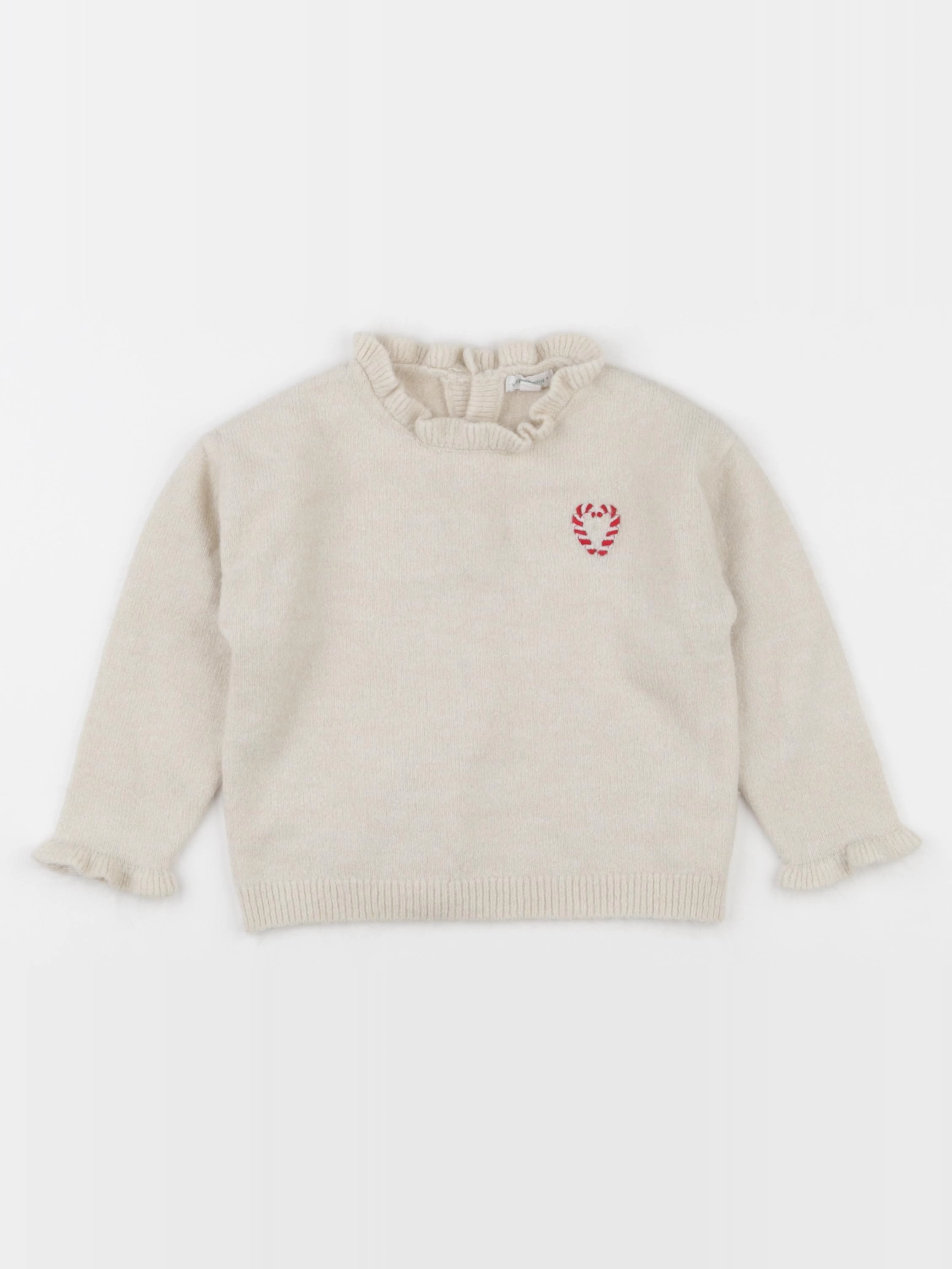 Vertbaudet - pull beige, rouge - 24 mois