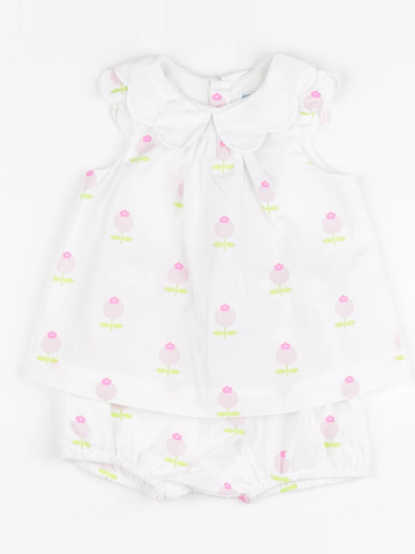 Jacadi - ensemble blanc, vert, rose - 12 mois