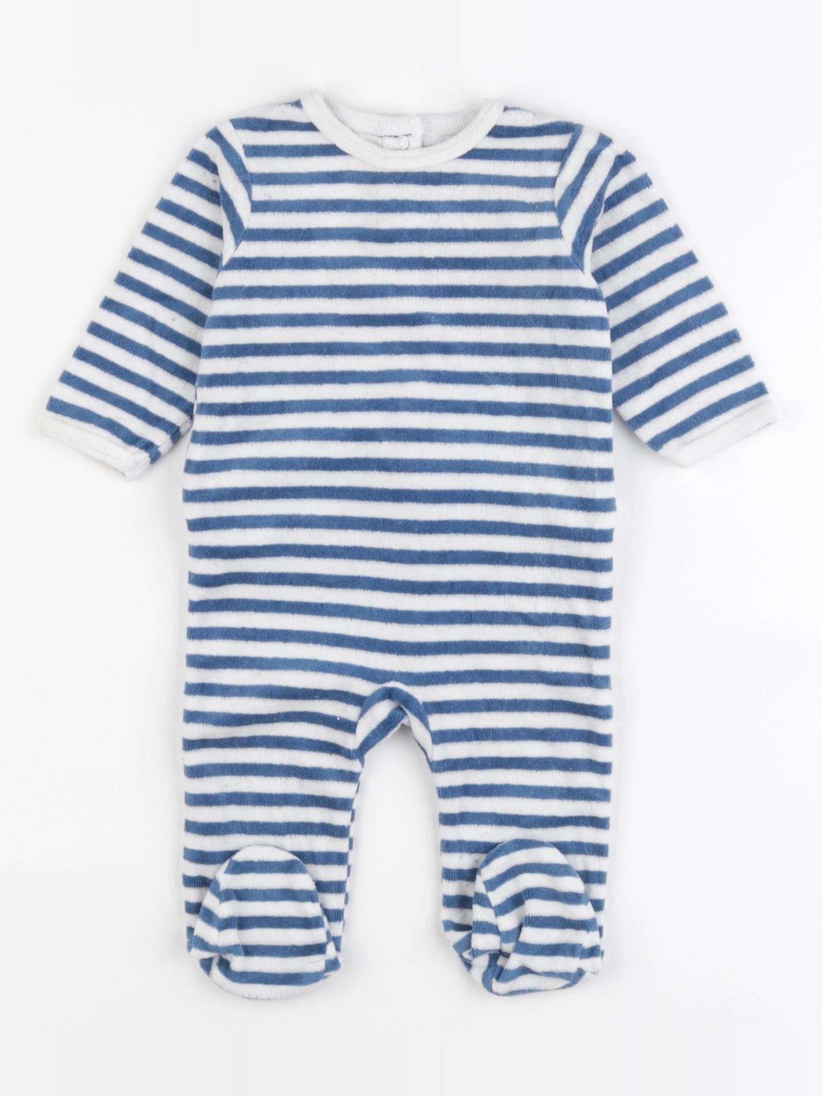 Vertbaudet - pyjama velours blanc, bleu - 3 mois