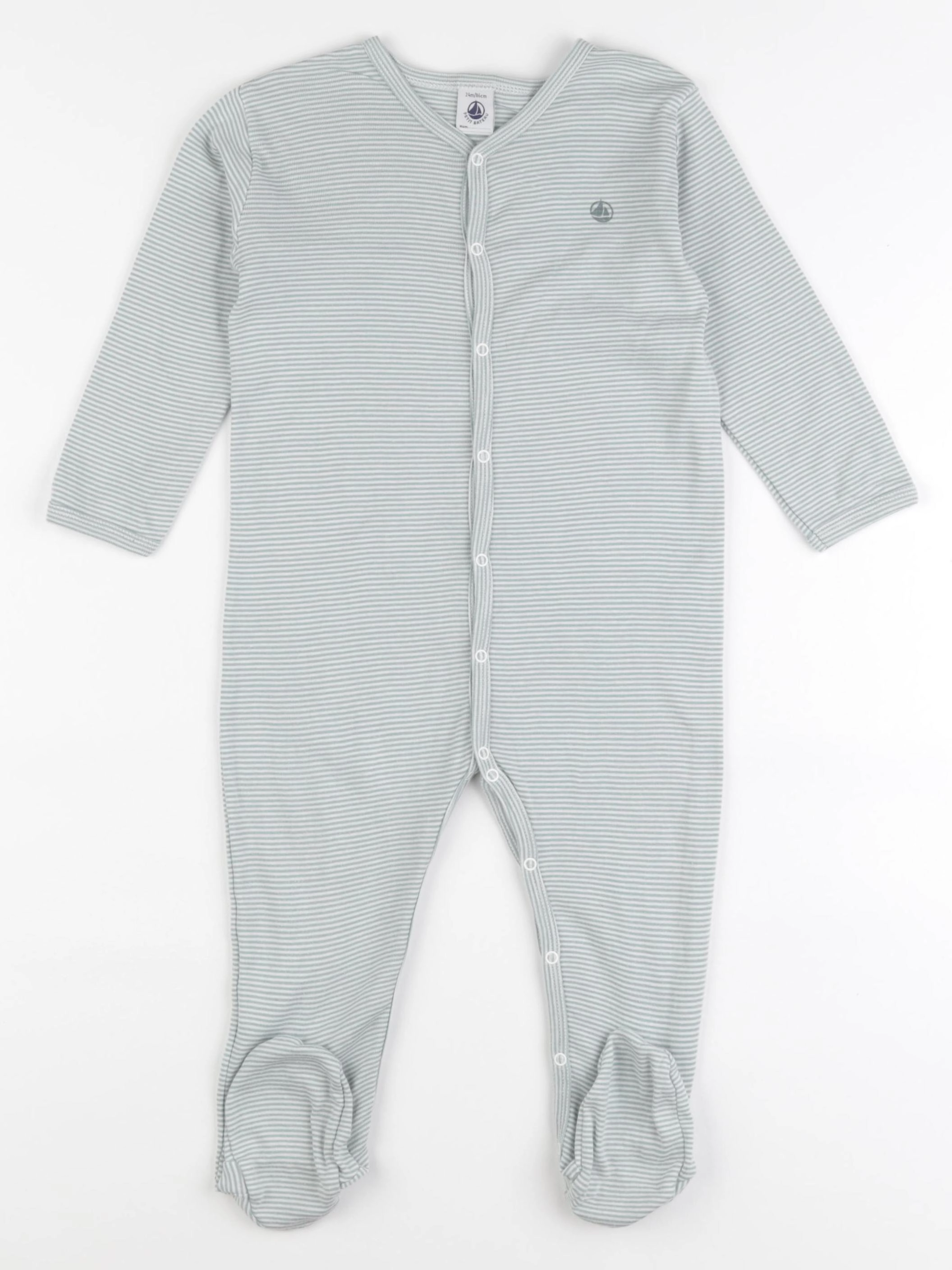 Petit Bateau - pyjama coton blanc, vert - 24 mois