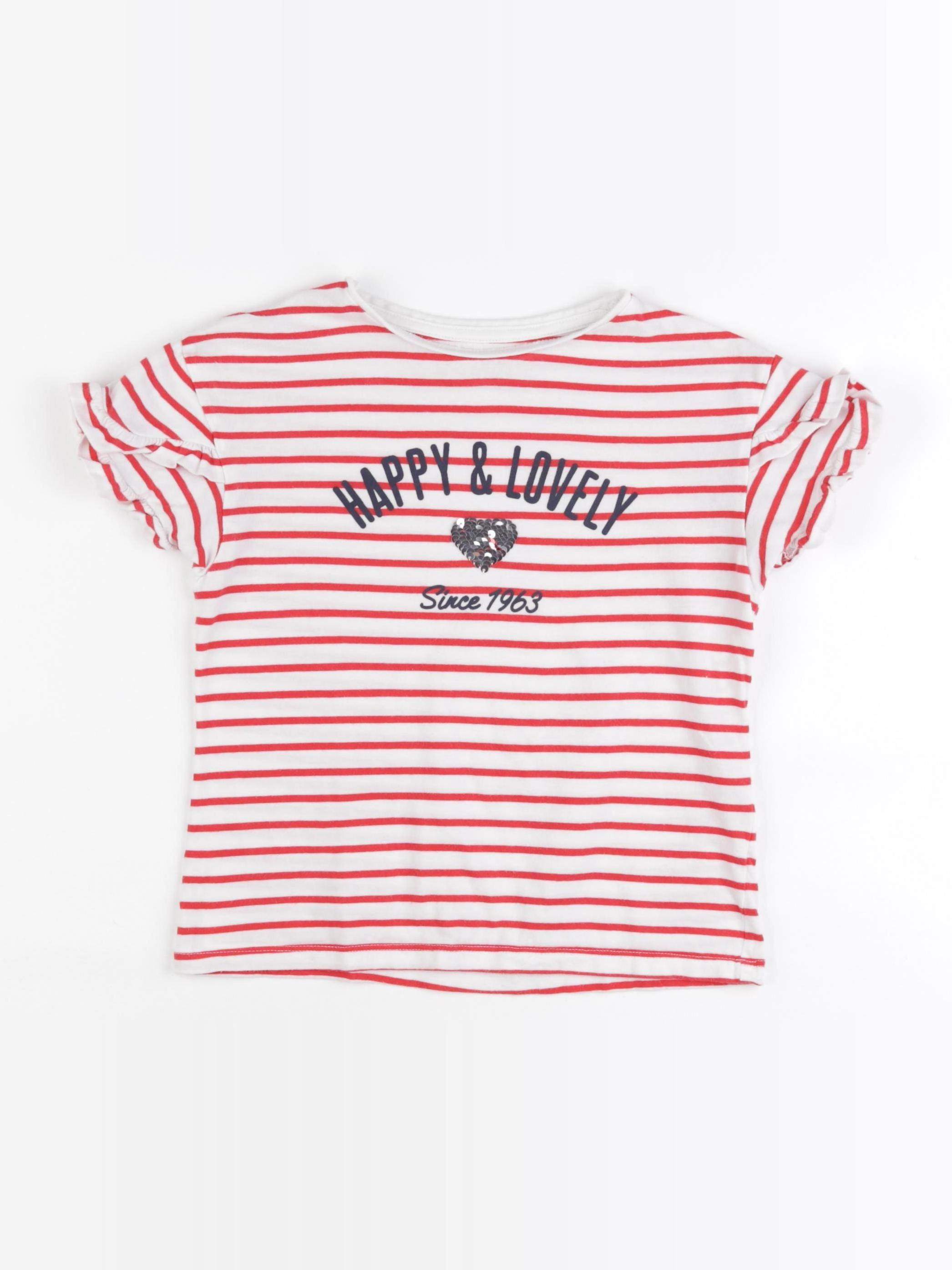 Vertbaudet - tee-shirt blanc, rouge, argent - 8 ans