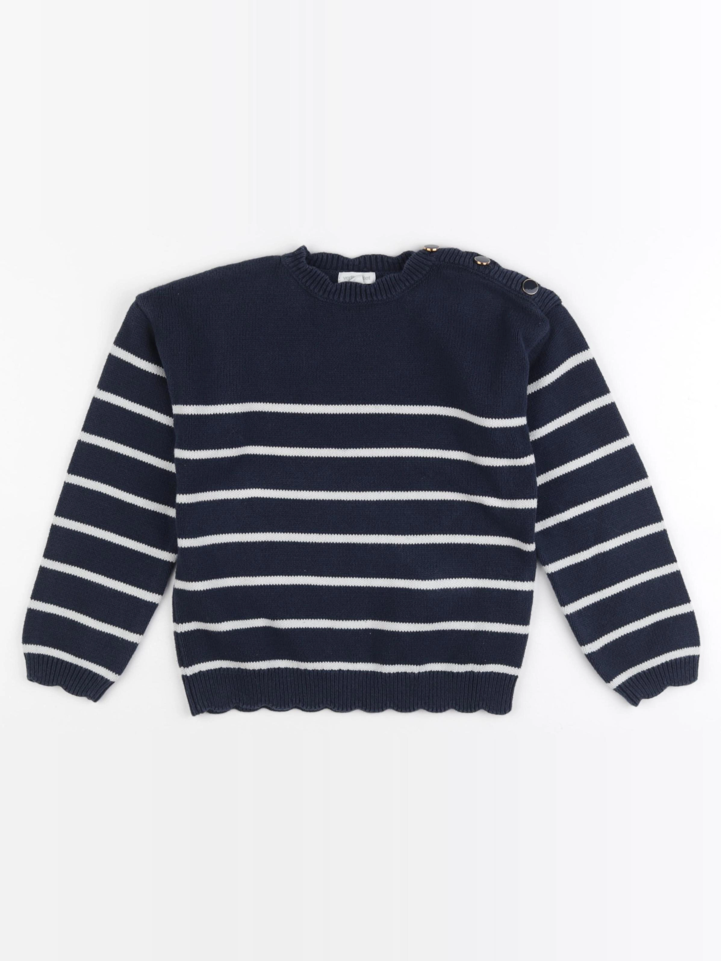 Vertbaudet - pull bleu, blanc - 8 ans