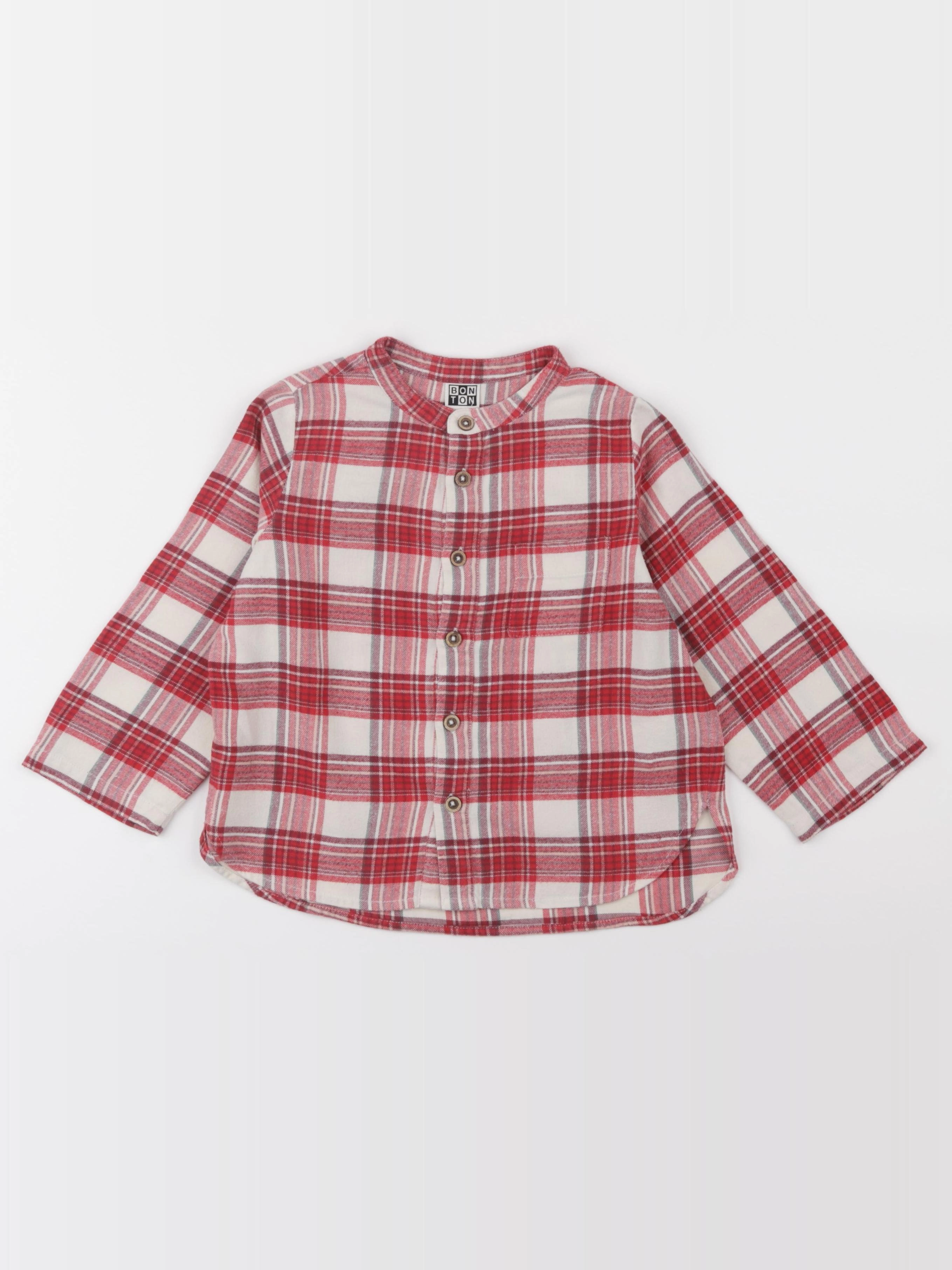 Bonton - chemise beige, rouge - 4 ans