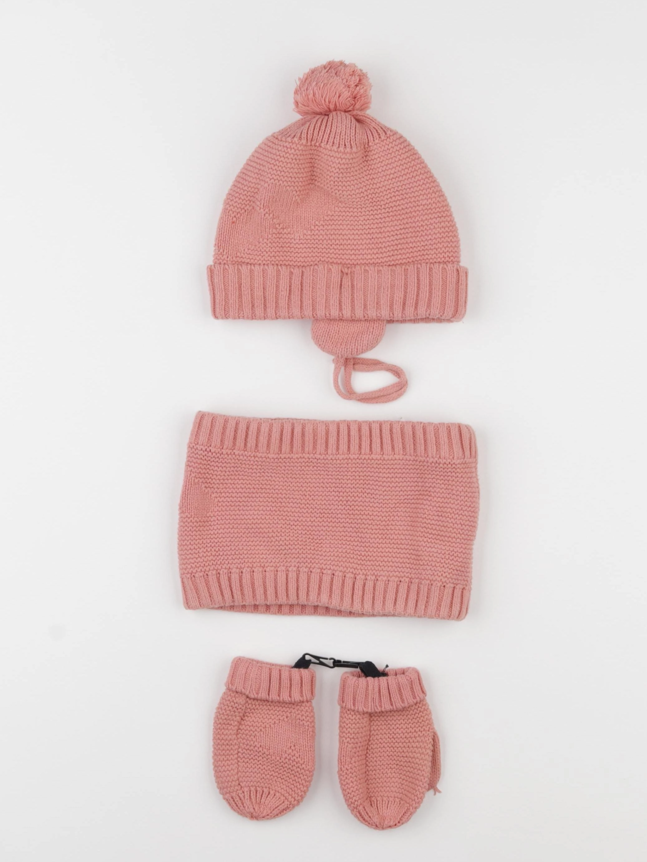 Vertbaudet - ensemble bonnet/moufles/tour de cou rose - 24/36 mois