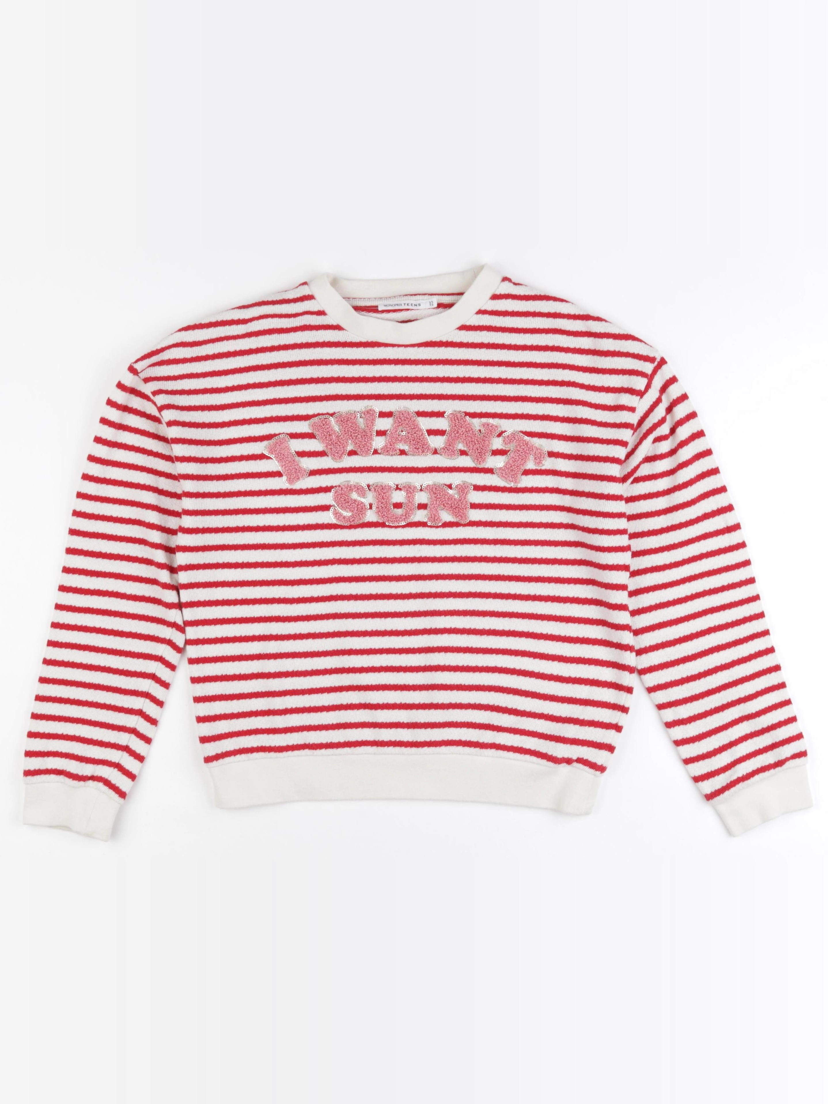 Monoprix - pull blanc, rouge - 12 ans