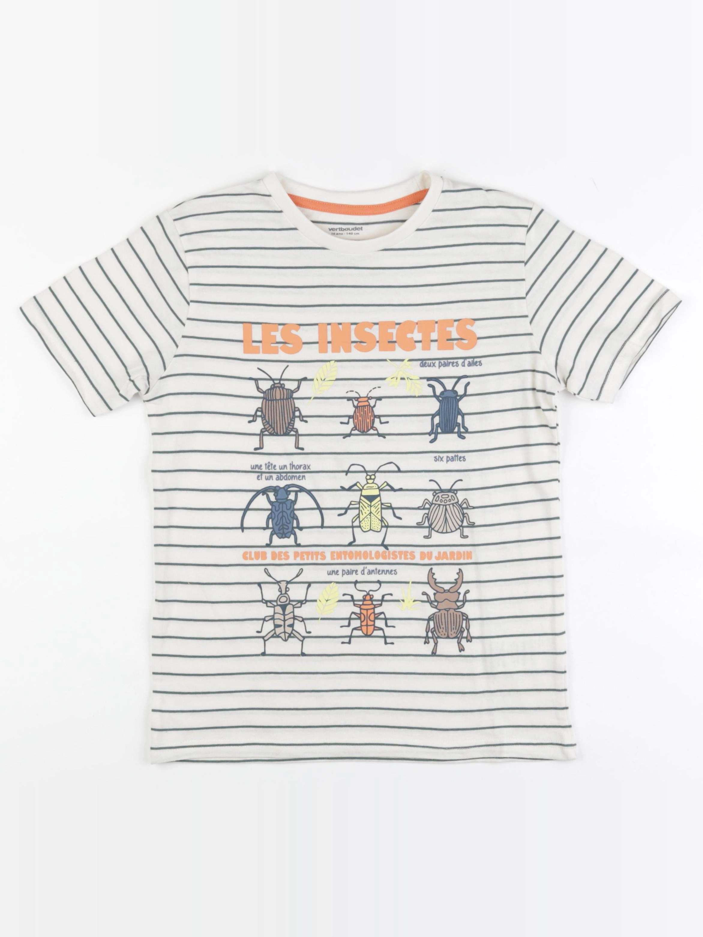 Vertbaudet - tee-shirt beige, vert - 10 ans