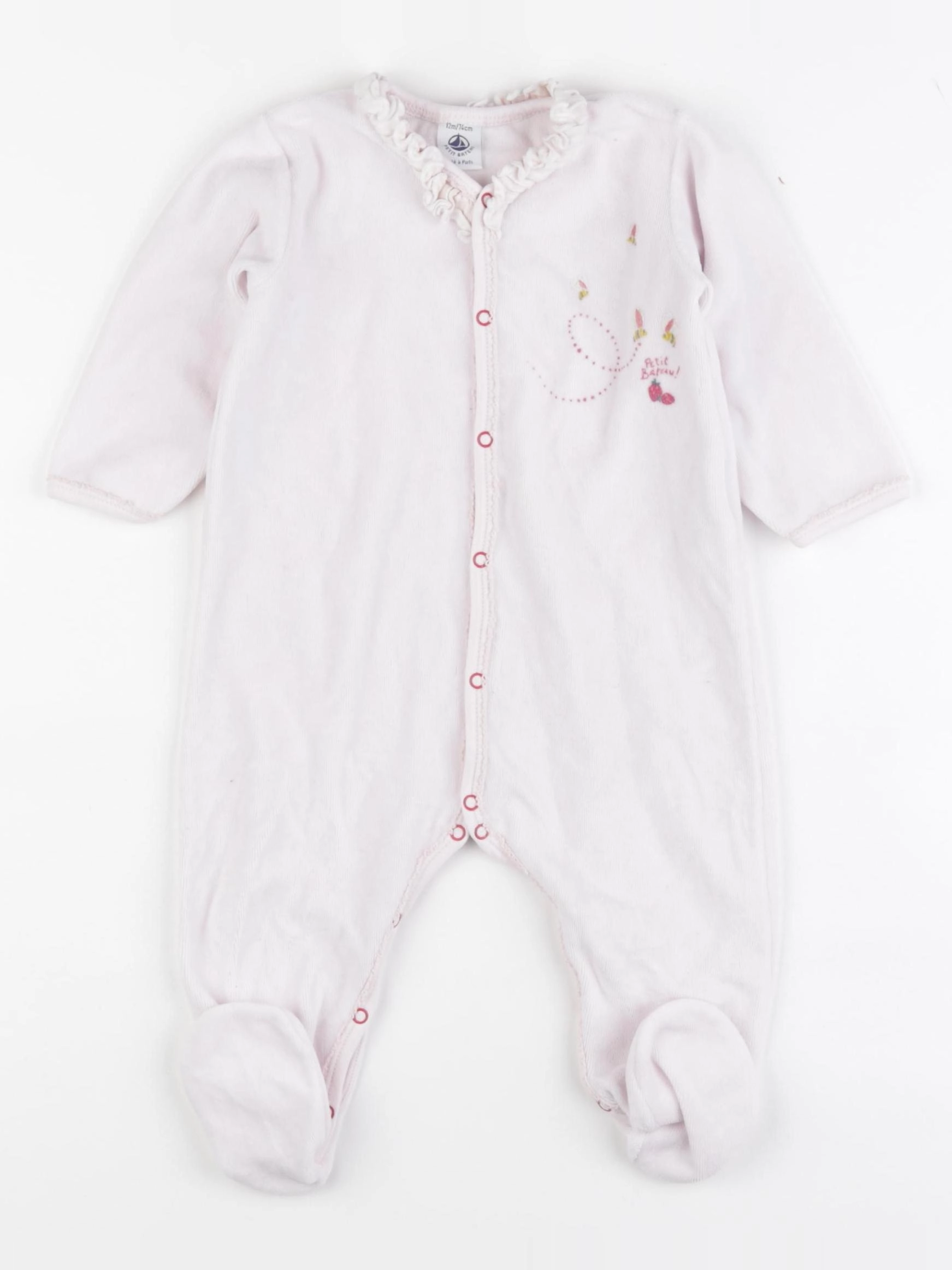 Petit Bateau - pyjama velours rose - 12 mois
