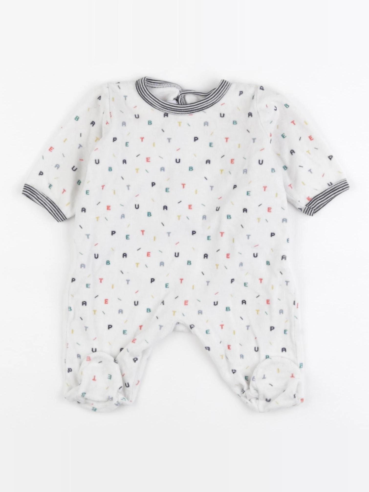 Petit Bateau - pyjama velours blanc, bleu - 1 mois
