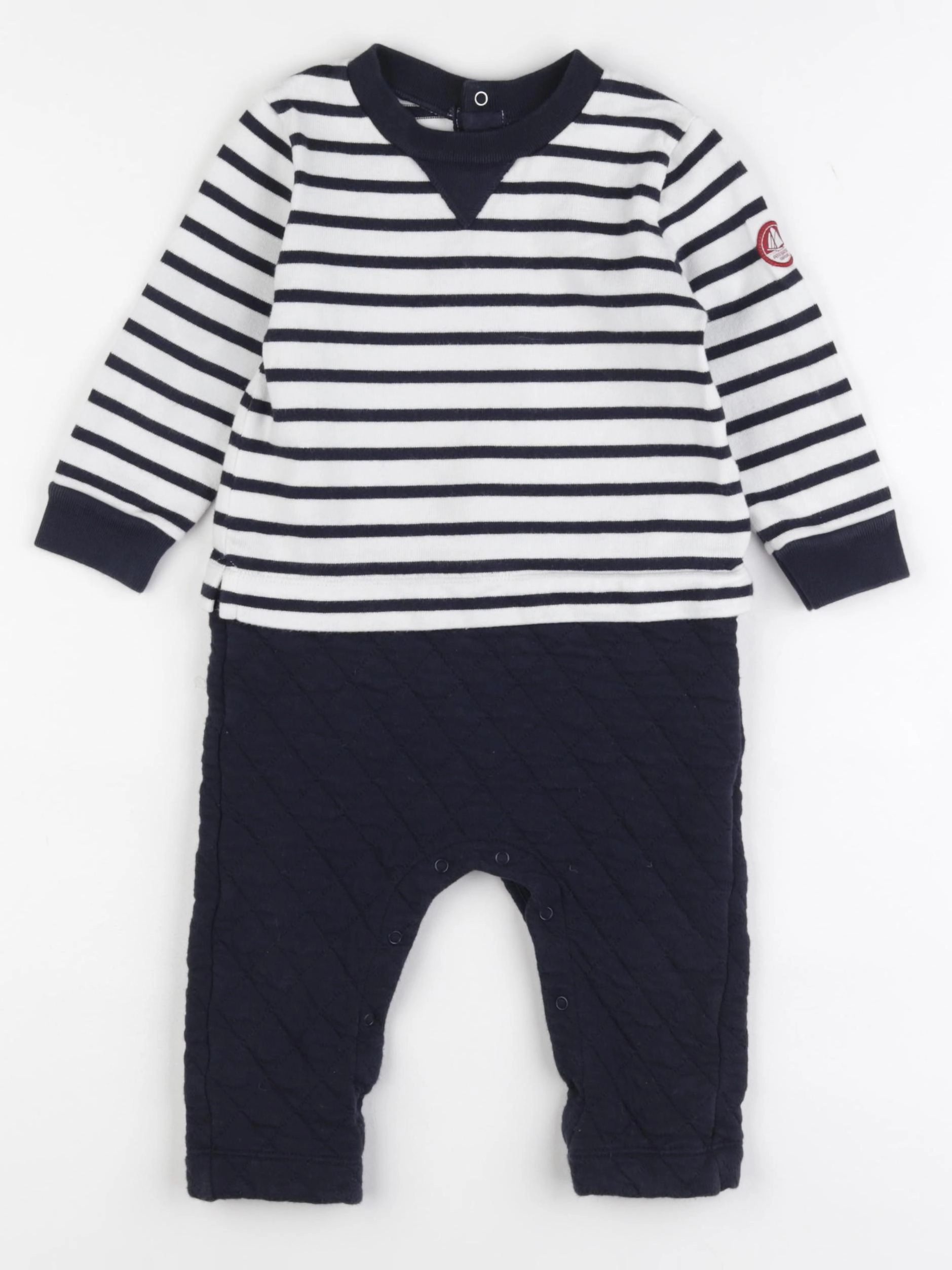 Petit Bateau - combinaison bleu, blanc - 18 mois