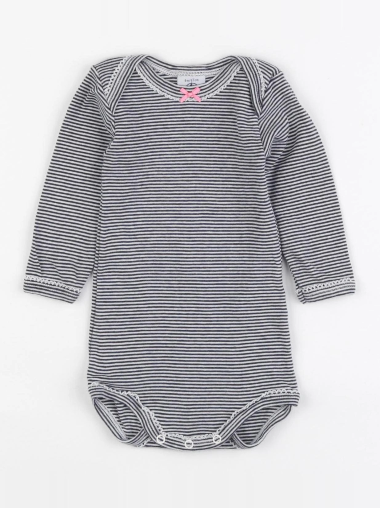 Petit Bateau - body blanc, bleu - 6 mois