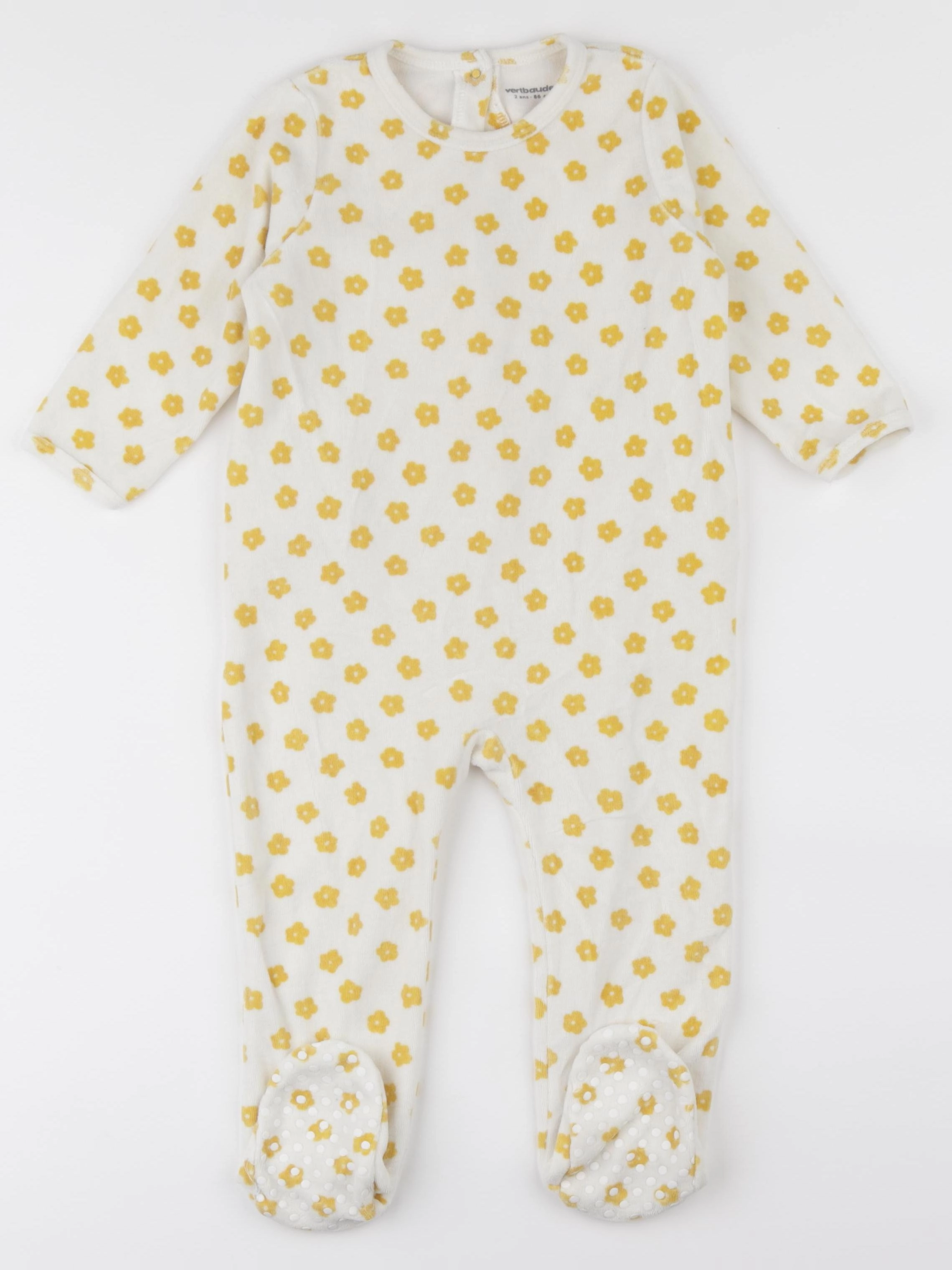 Vertbaudet - pyjama velours blanc, jaune - 2 ans