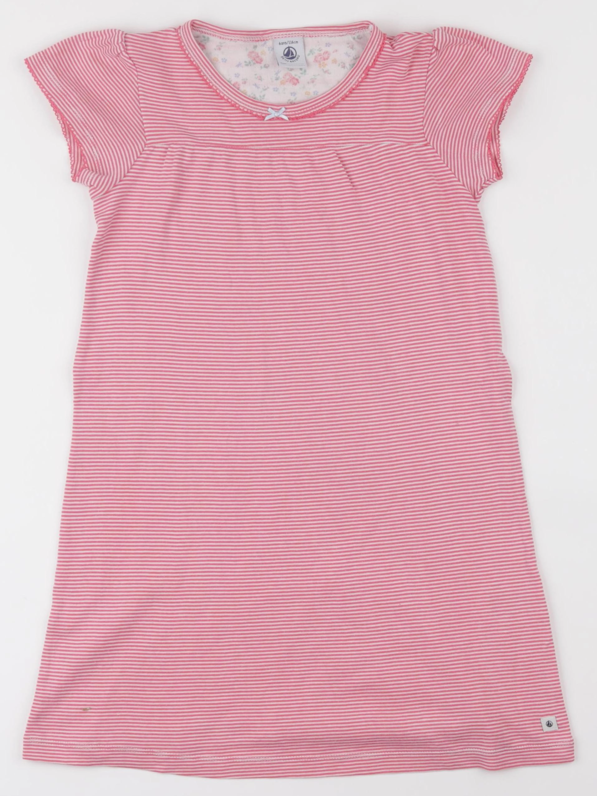 Petit Bateau - chemise de nuit coton blanc, rose - 6 ans