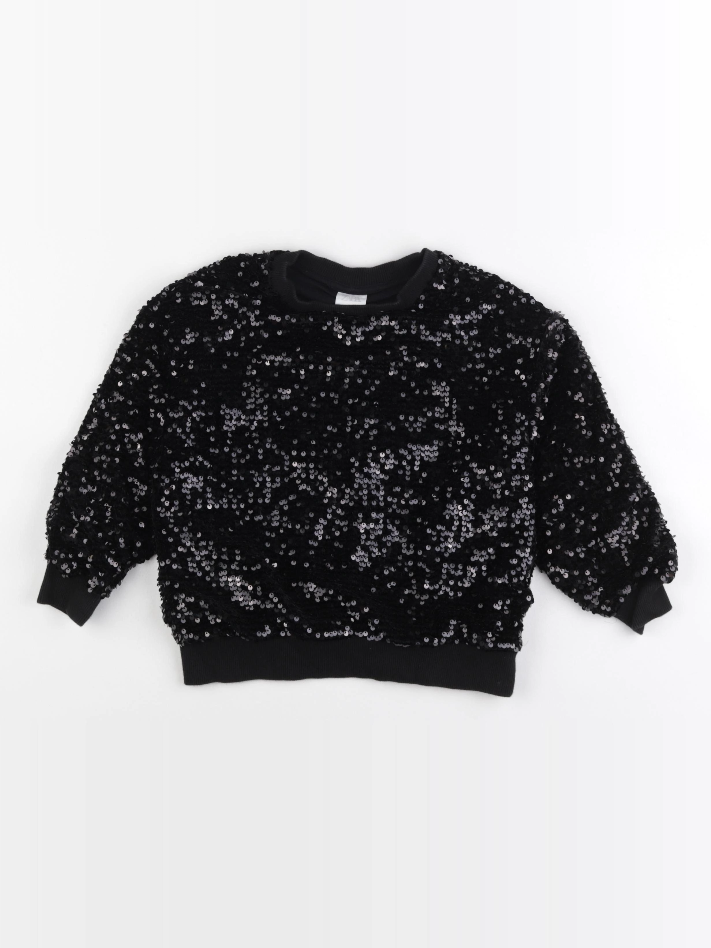 Zara - sweat sequins noir - 6/7 ans