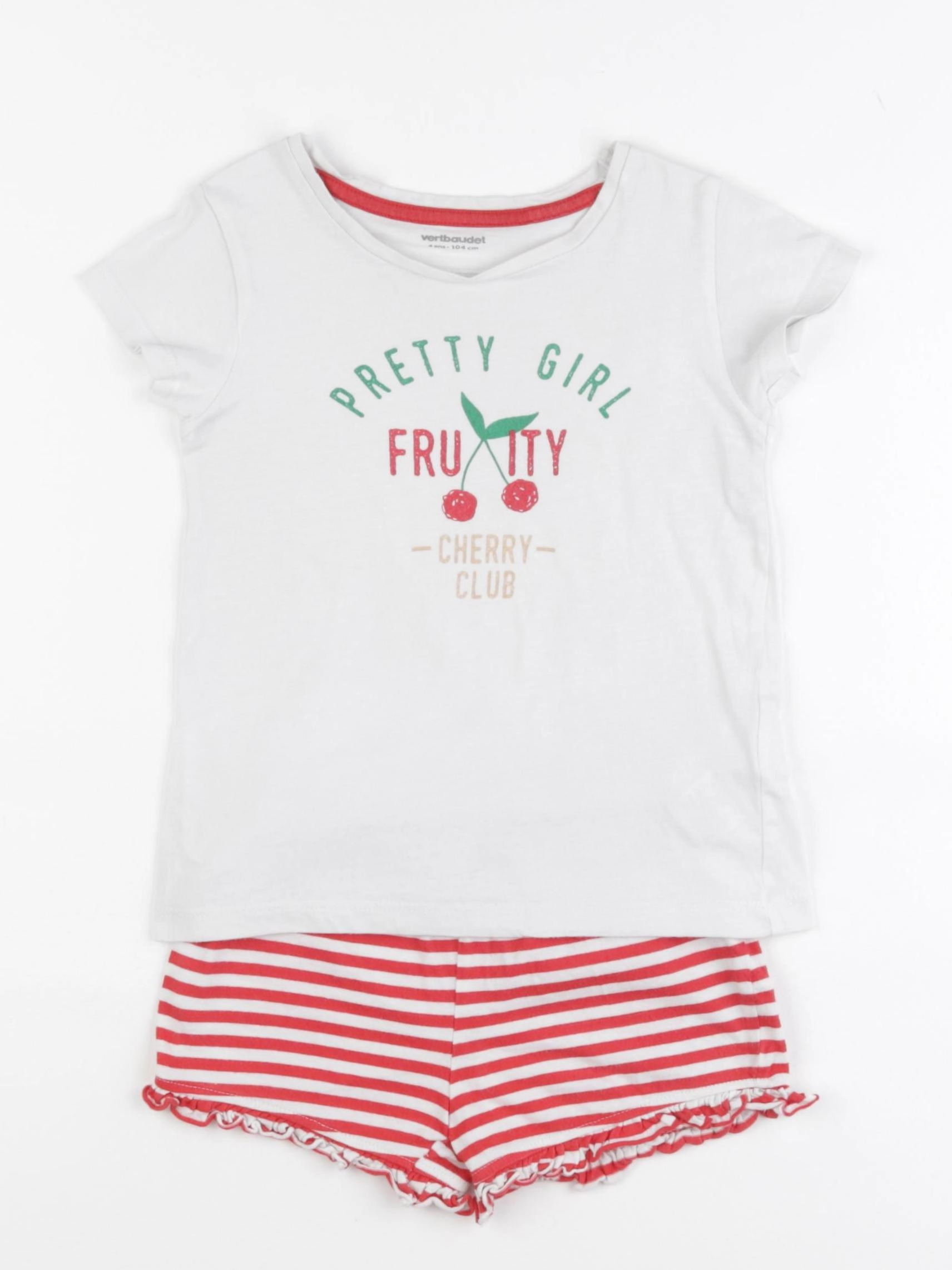 Vertbaudet - pyjama coton blanc, rouge - 4 ans