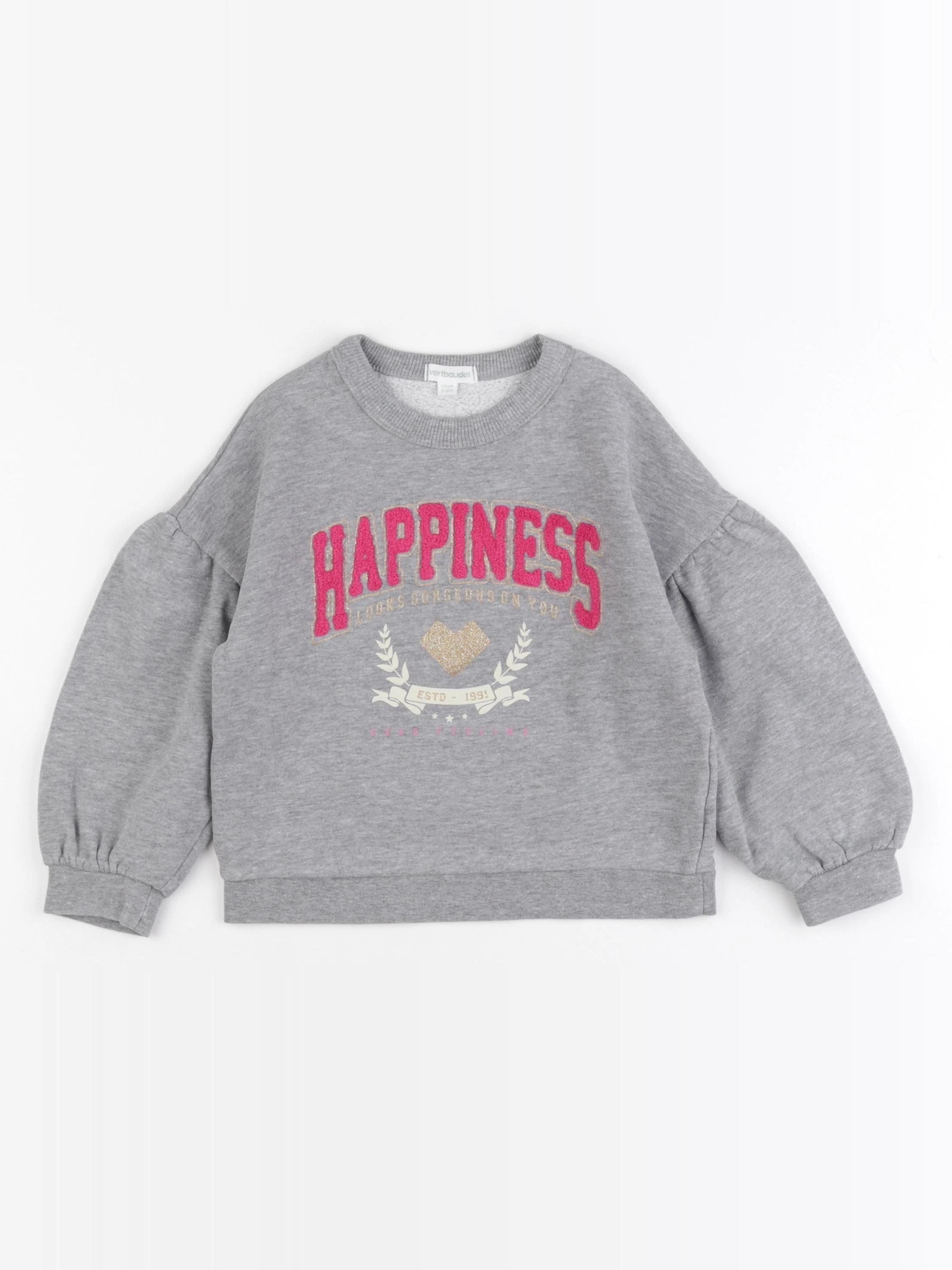 Vertbaudet - sweat gris, or - 5 ans