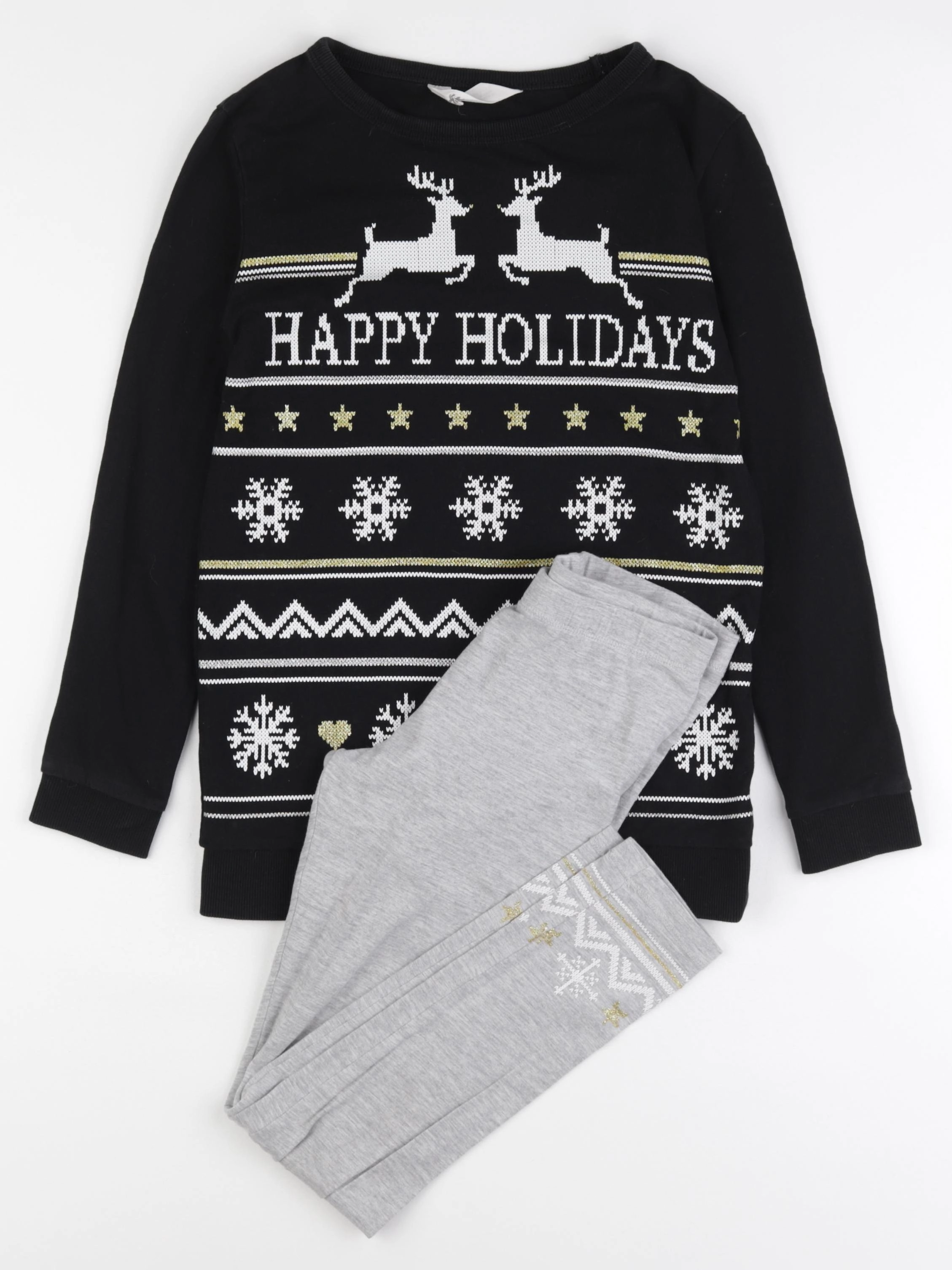 H&M - pyjama coton gris, noir - 8/10 ans