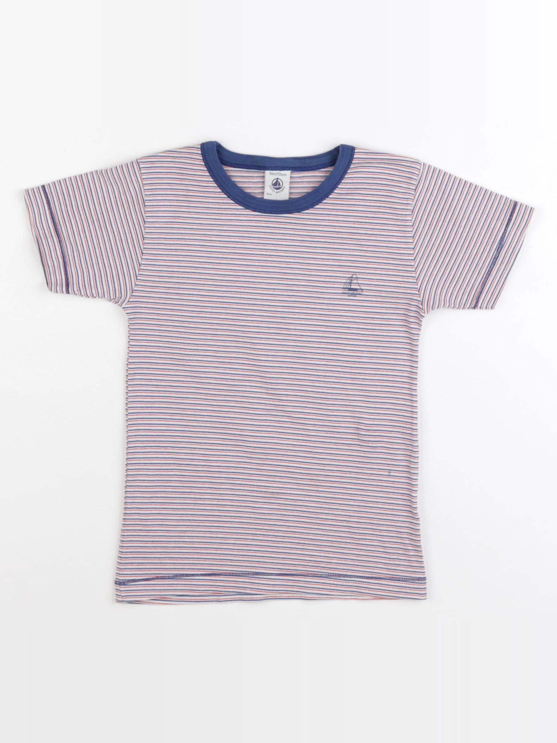 Petit Bateau - maillot de corps blanc, bleu, rouge - 8 ans