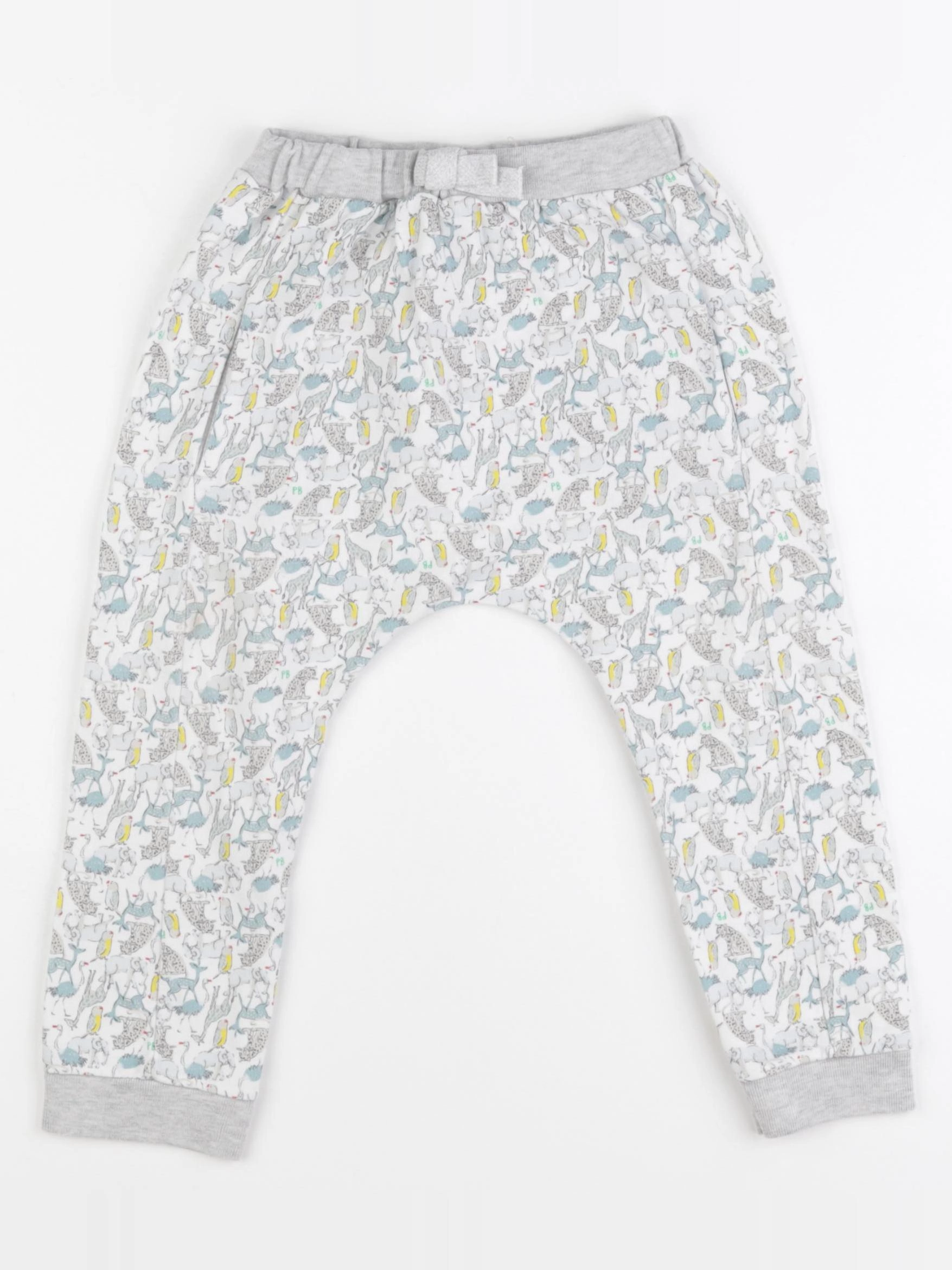 Petit Bateau - sarouel blanc, gris, bleu - 36 mois