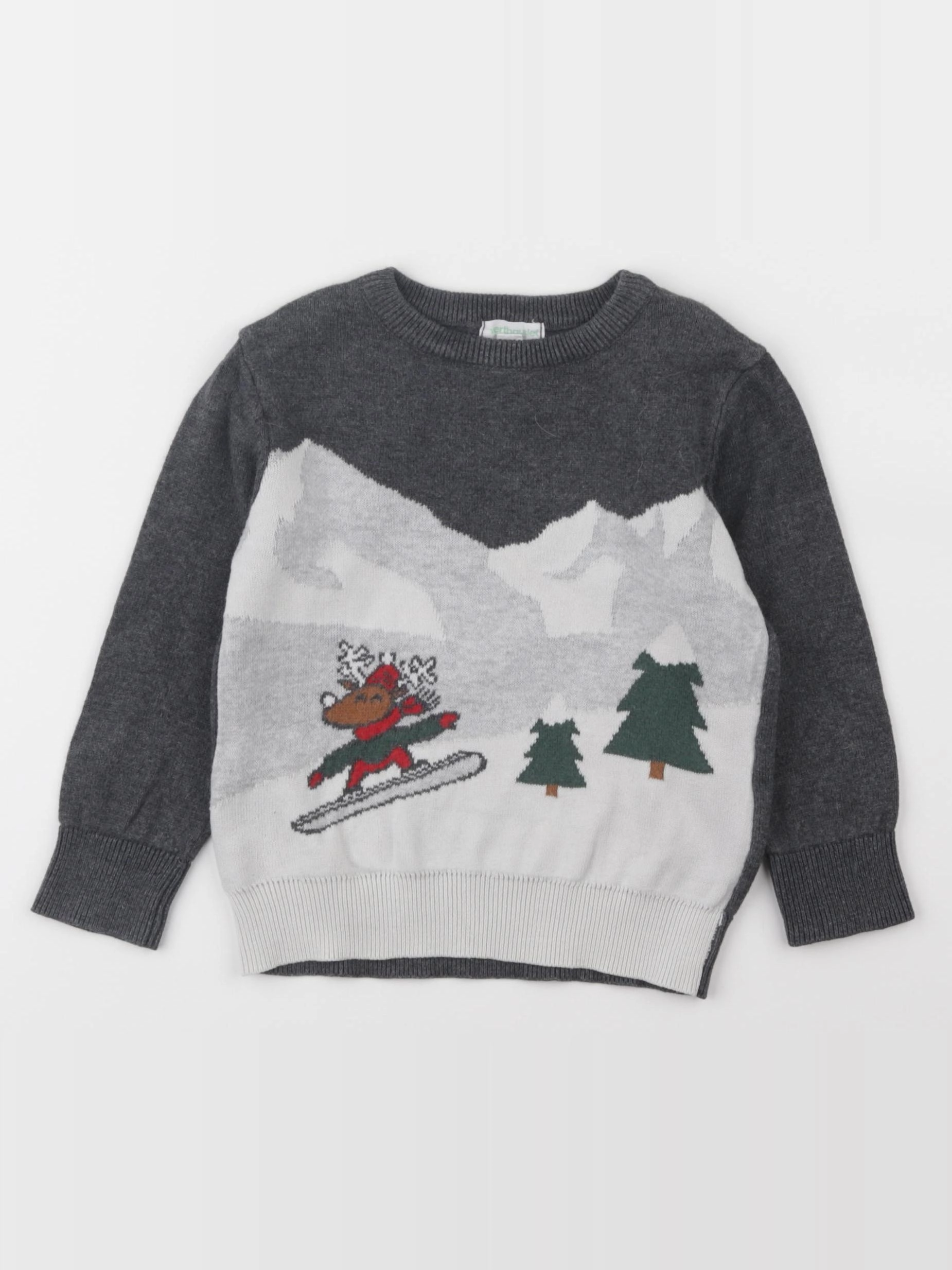 Vertbaudet - pull blanc, gris - 2 ans