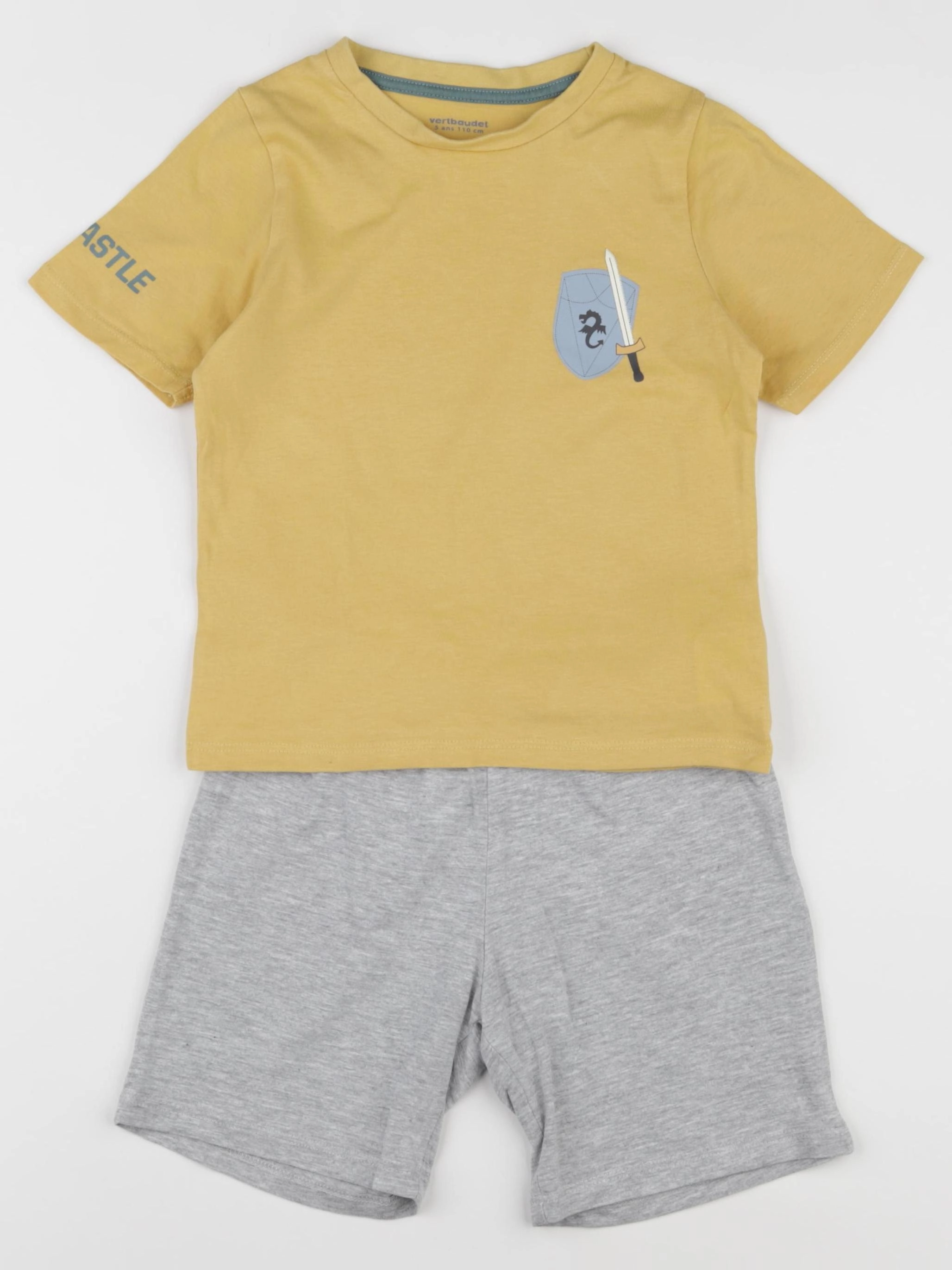 Vertbaudet - pyjama coton gris, jaune - 5 ans