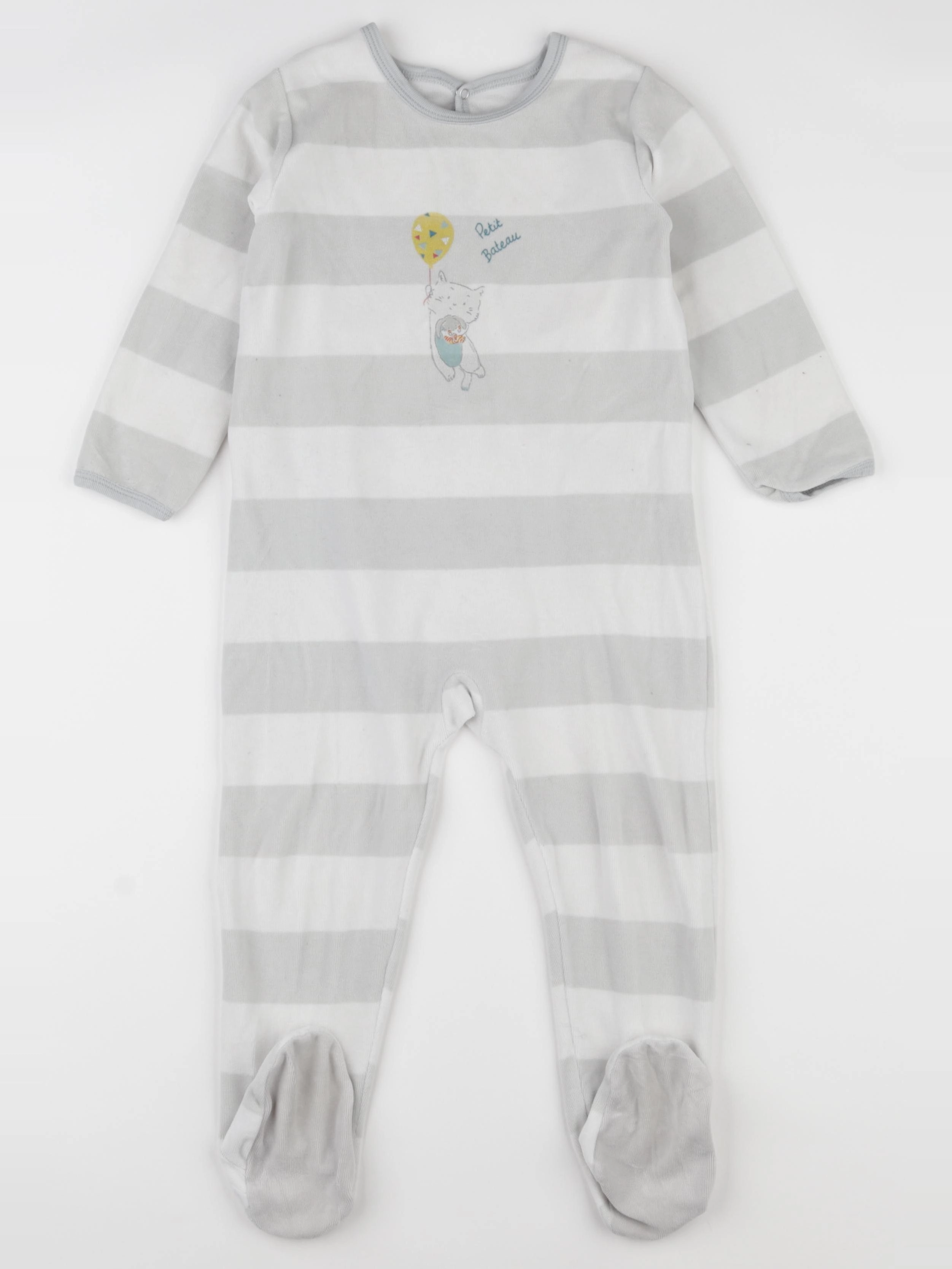Petit Bateau - pyjama velours blanc, gris - 36 mois