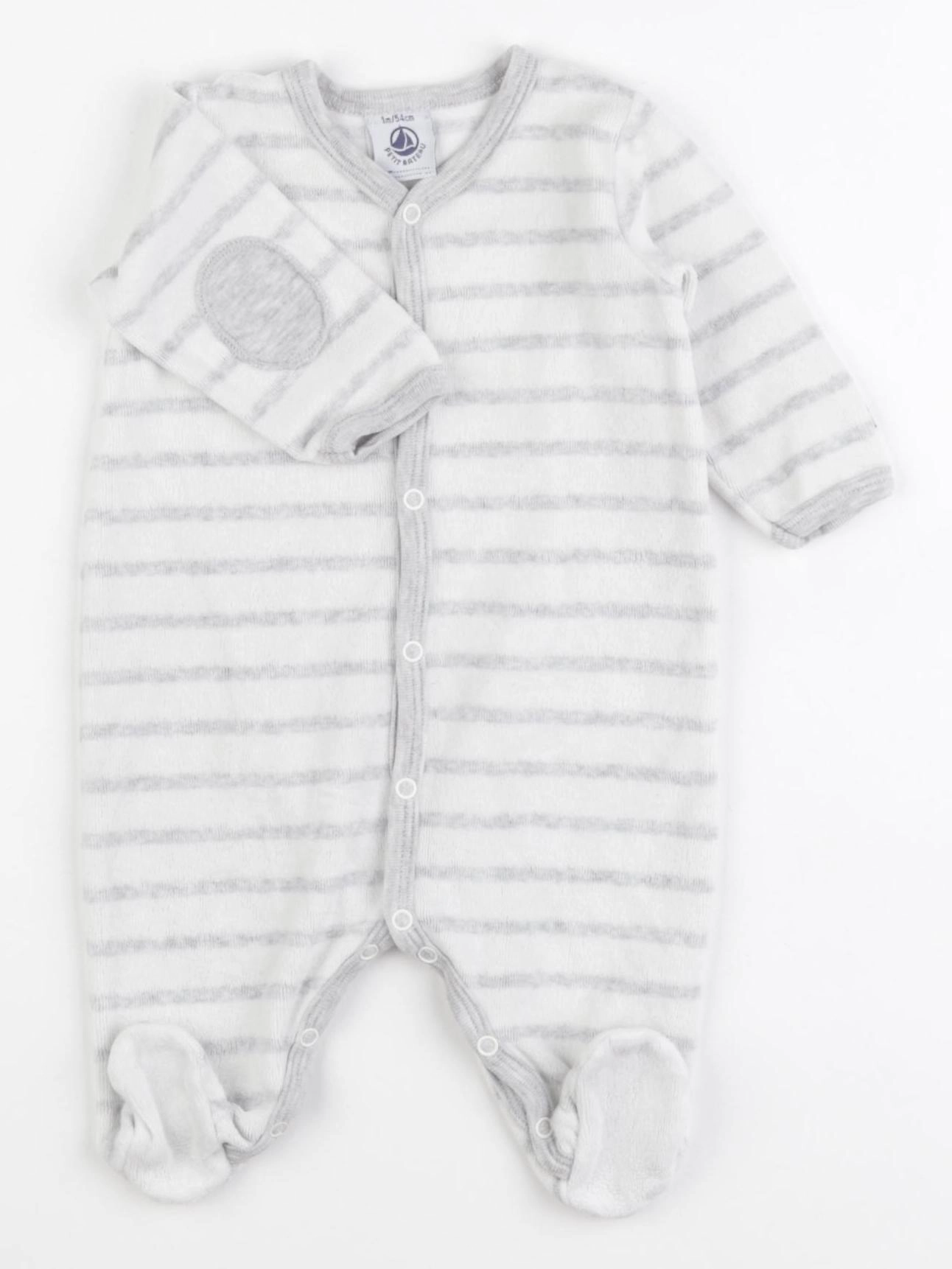 Petit Bateau - pyjama velours gris - 1 mois