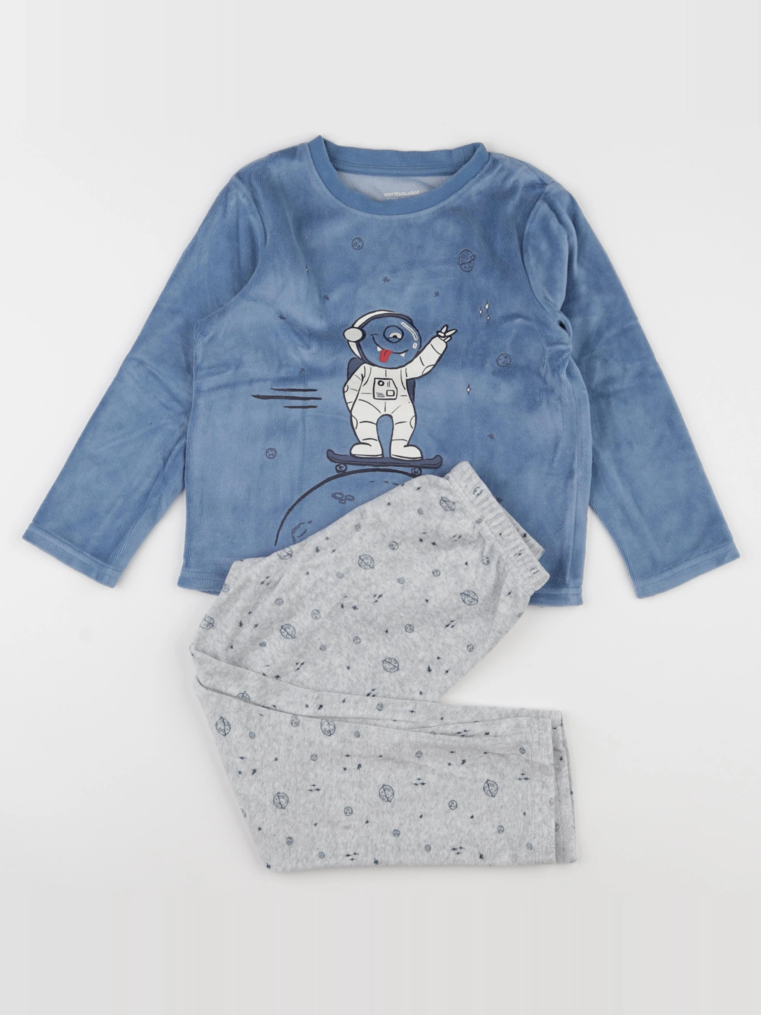 Vertbaudet - pyjama velours bleu, gris - 5 ans