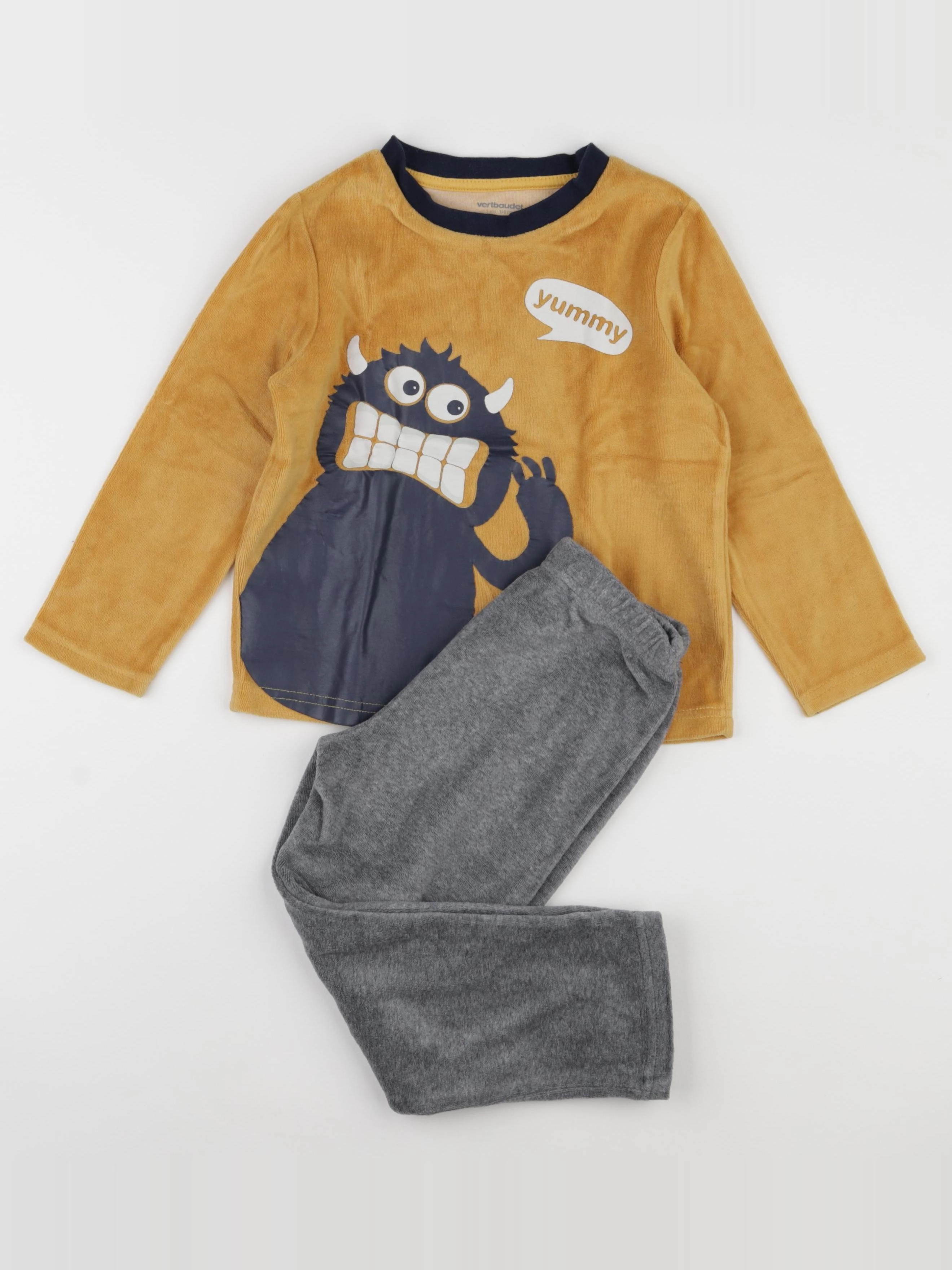 Vertbaudet - pyjama velours gris, jaune - 5 ans