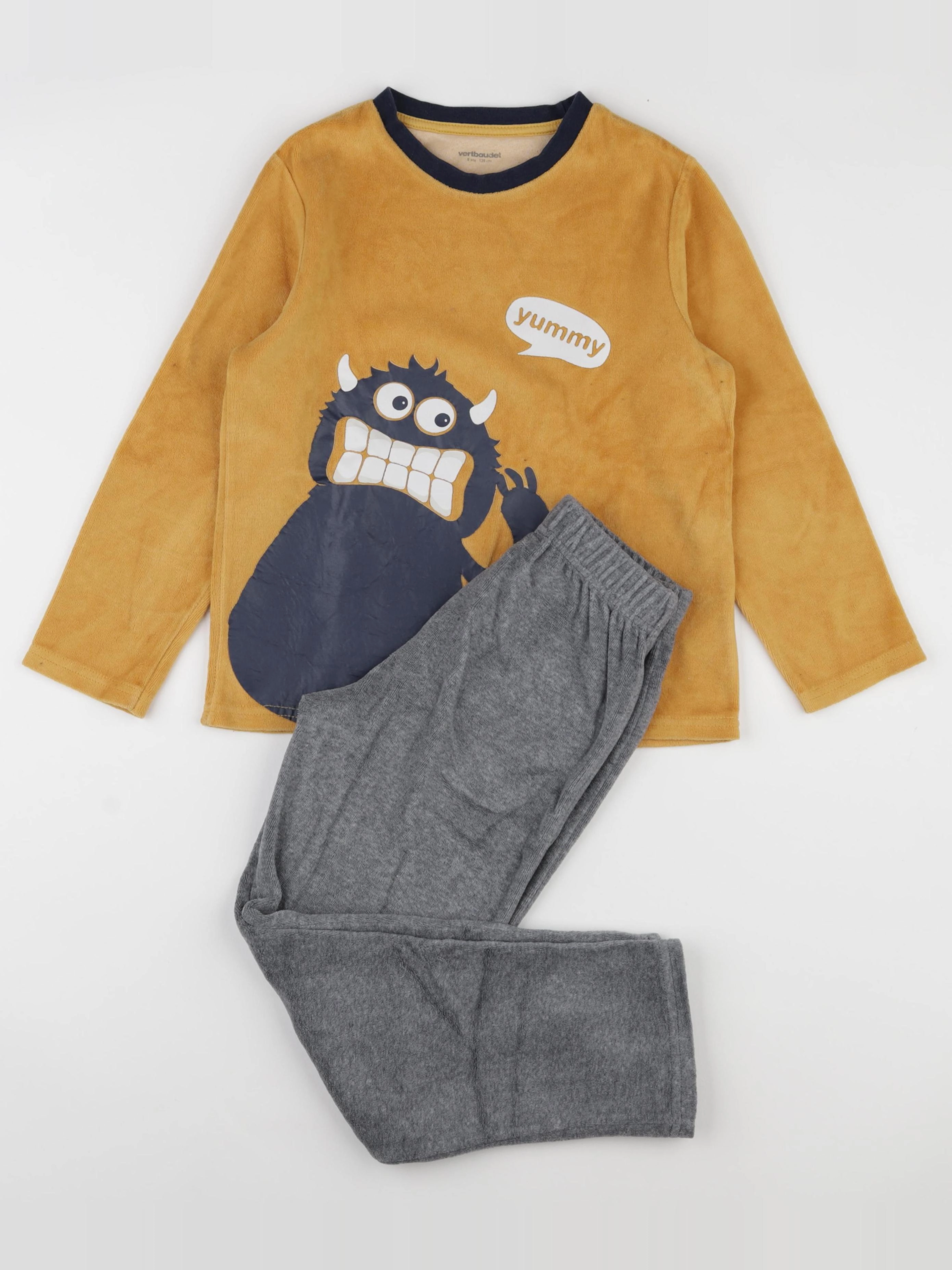 Vertbaudet - pyjama velours gris, jaune - 8 ans