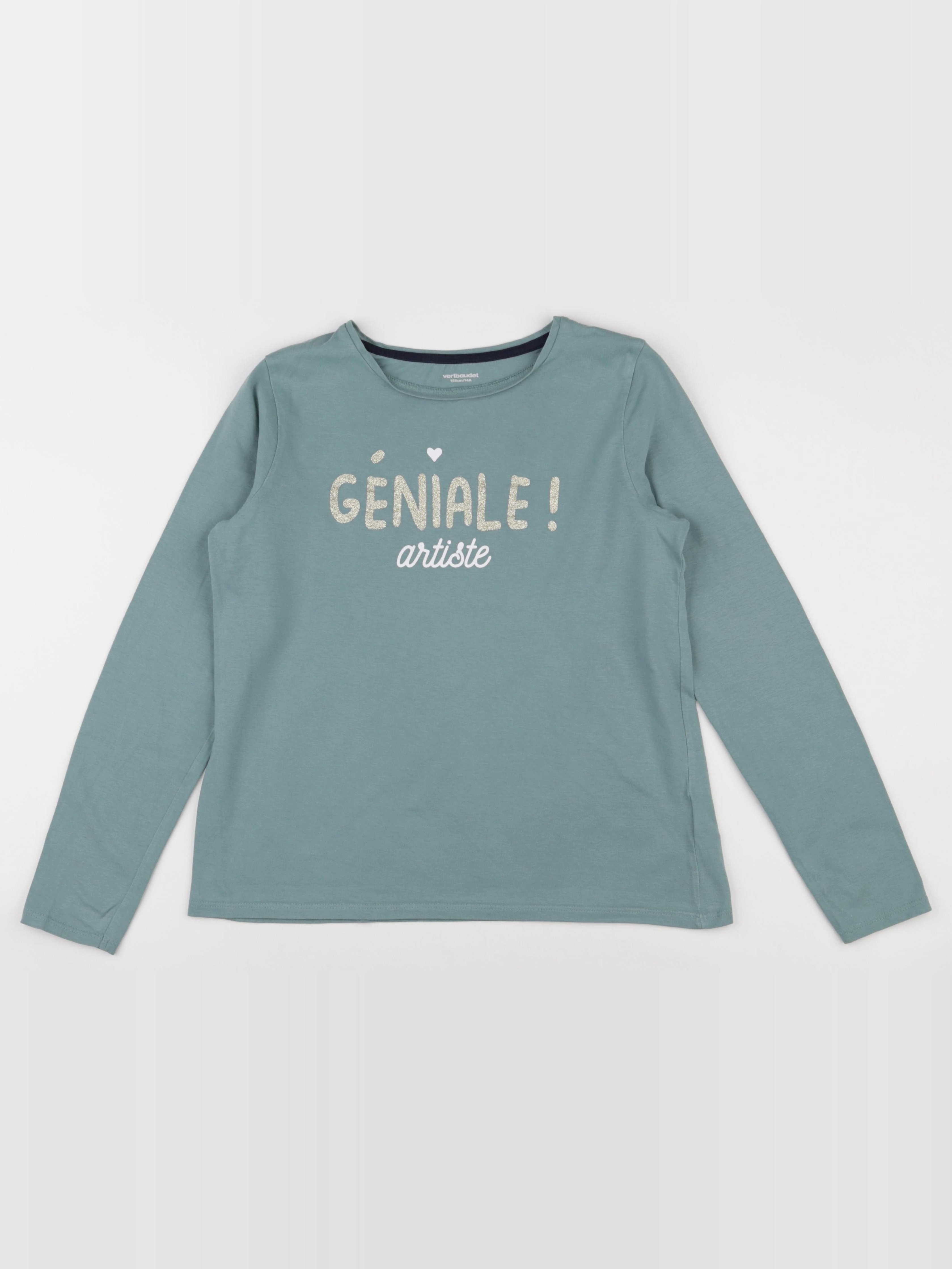 Vertbaudet - tee-shirt or, bleu - 14 ans