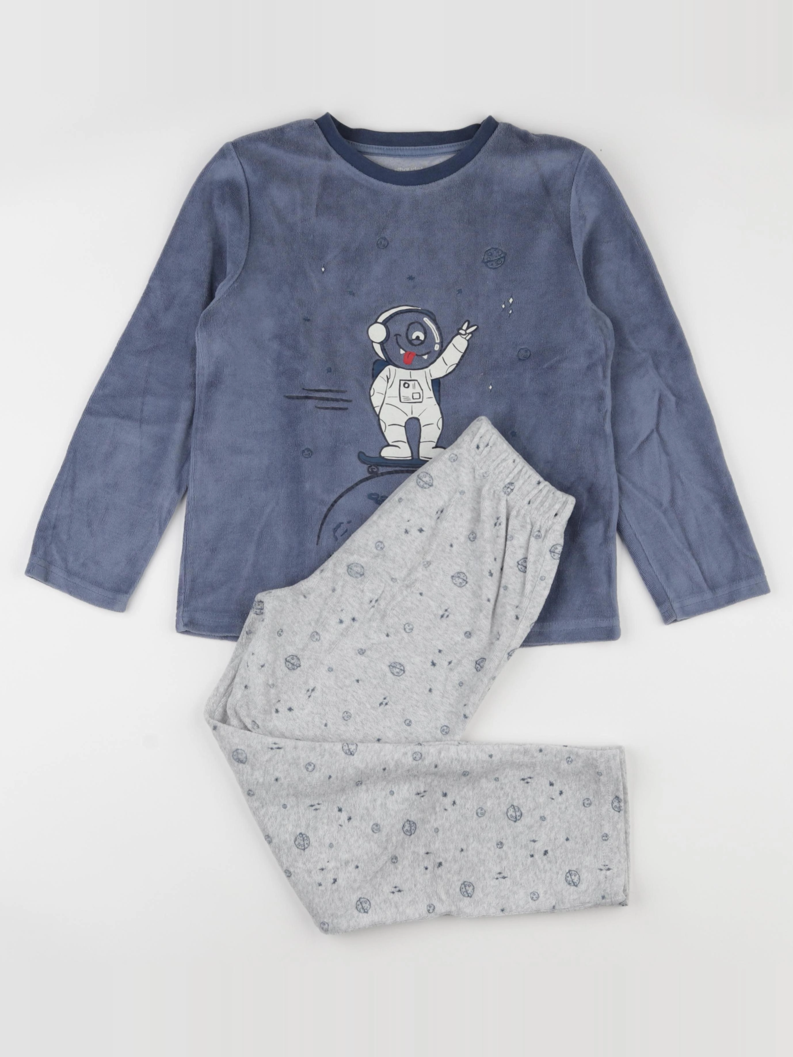 Vertbaudet - pyjama velours bleu, gris - 8 ans