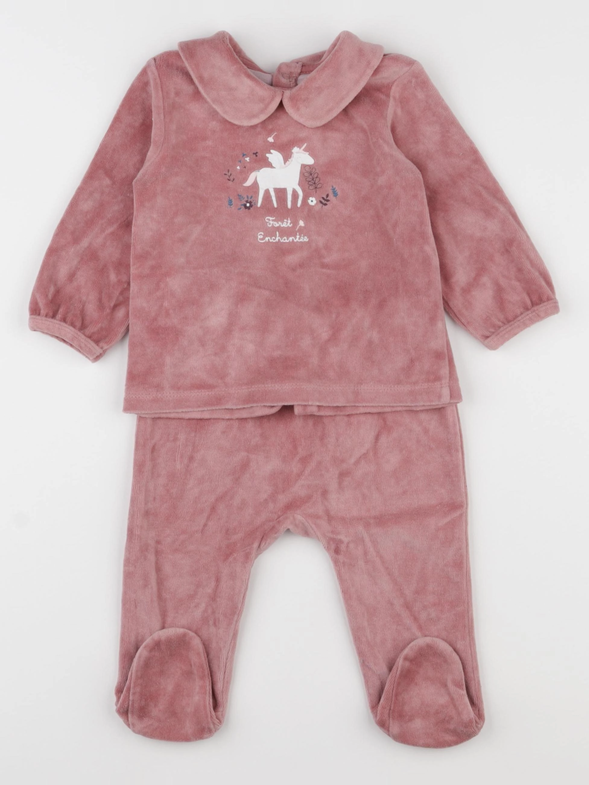 Vertbaudet - pyjama velours rose - 9 mois