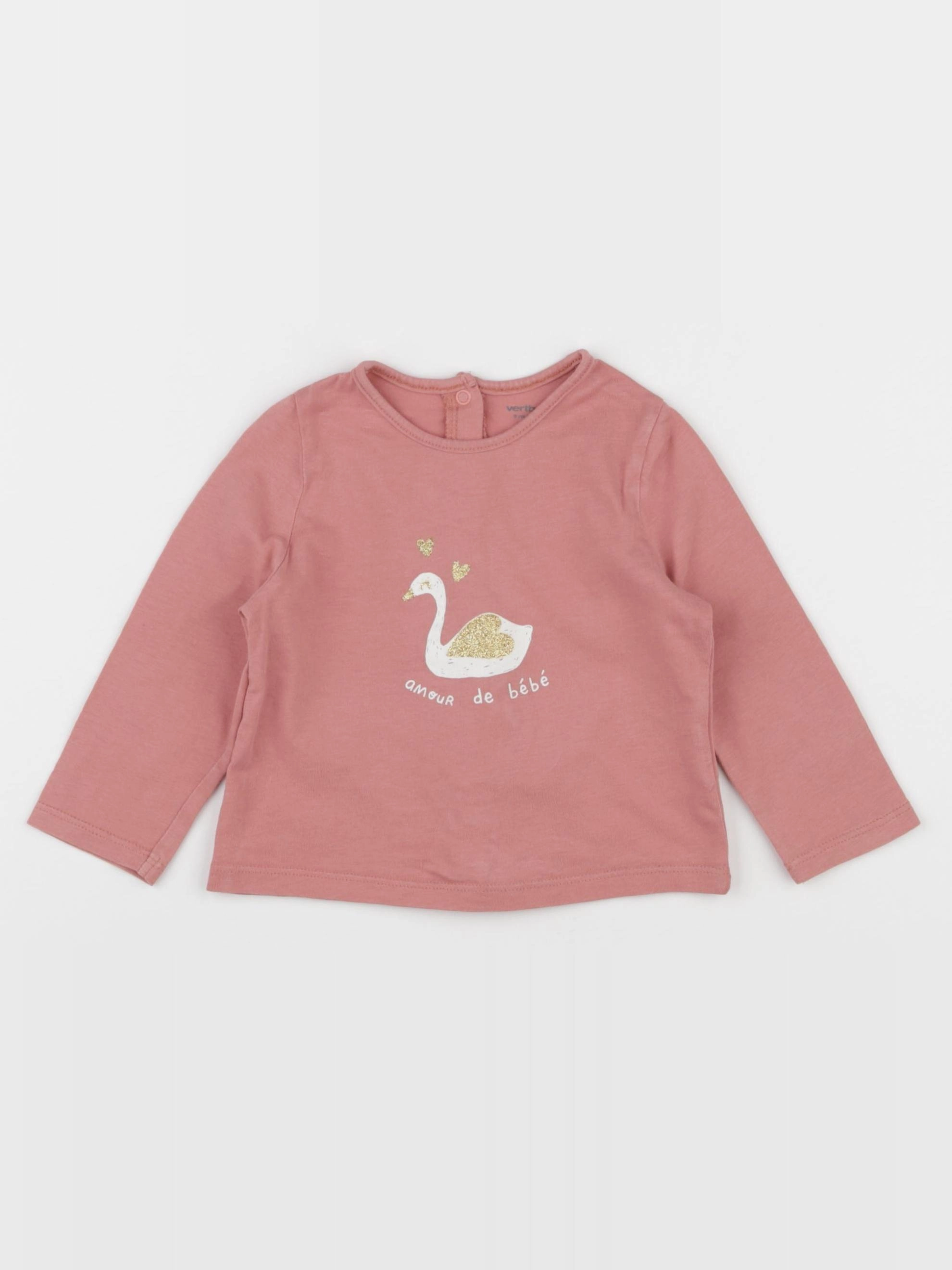 Vertbaudet - tee-shirt rose, or - 9 mois