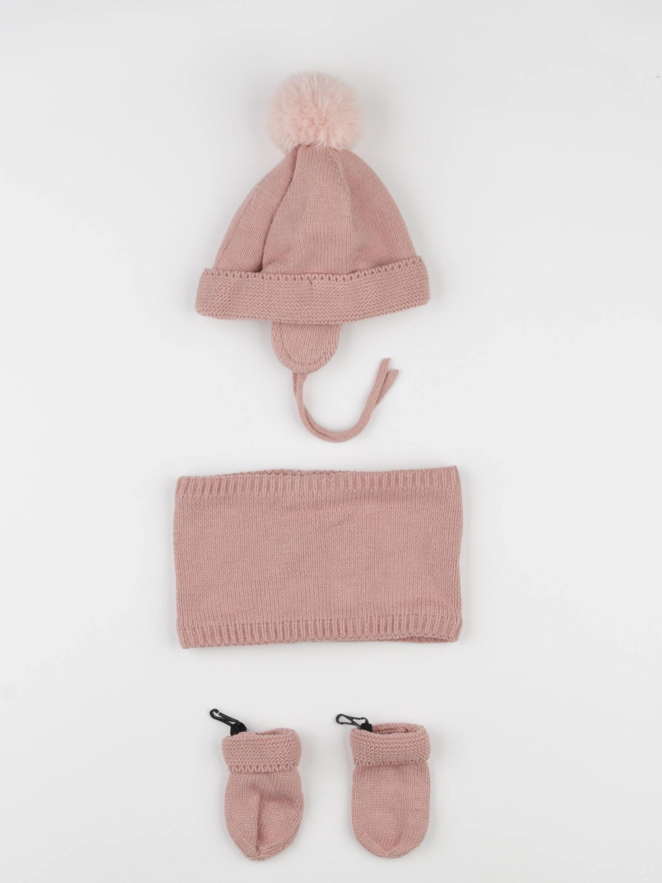 Vertbaudet - ensemble bonnet/moufles/tour de cou rose - 12/18 mois