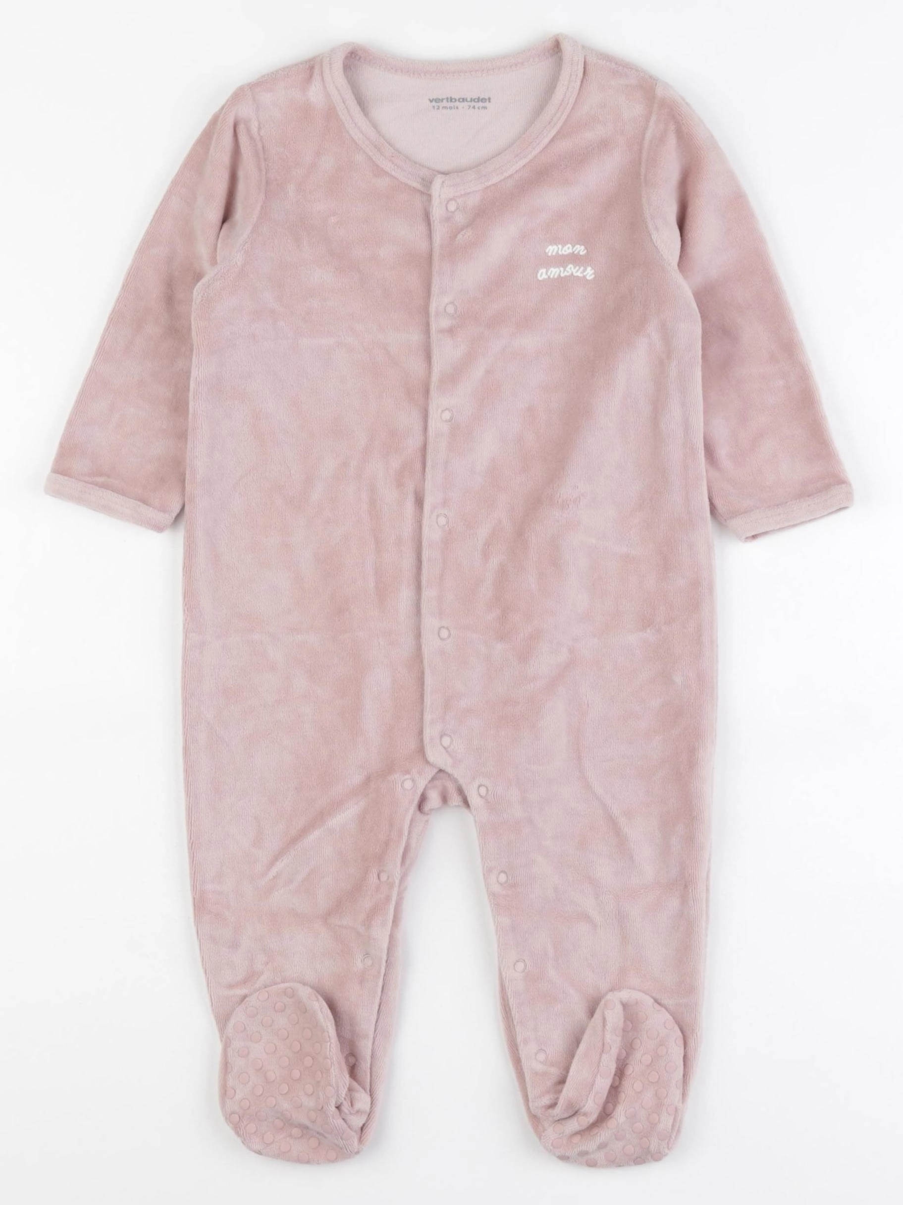 Vertbaudet - pyjama velours rose - 12 mois