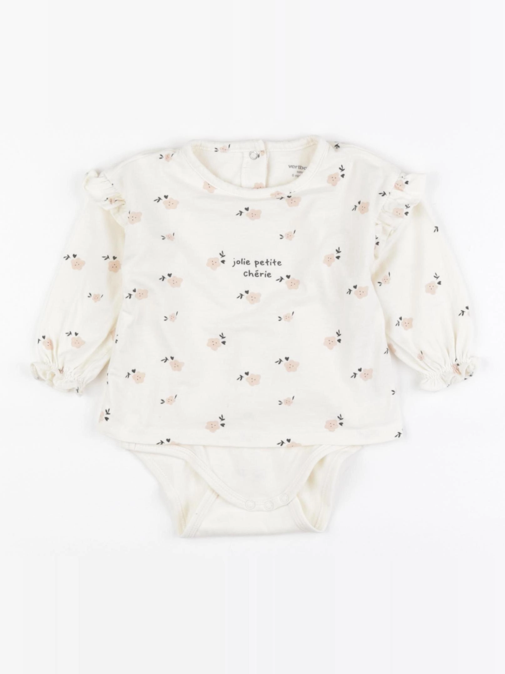 Vertbaudet - body tee-shirt beige, rose - 6 mois