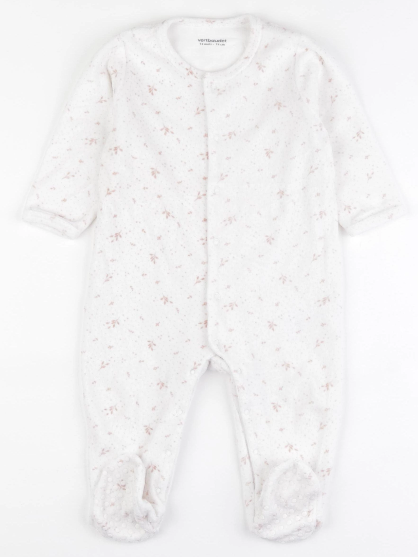 Vertbaudet - pyjama velours beige, rose - 12 mois