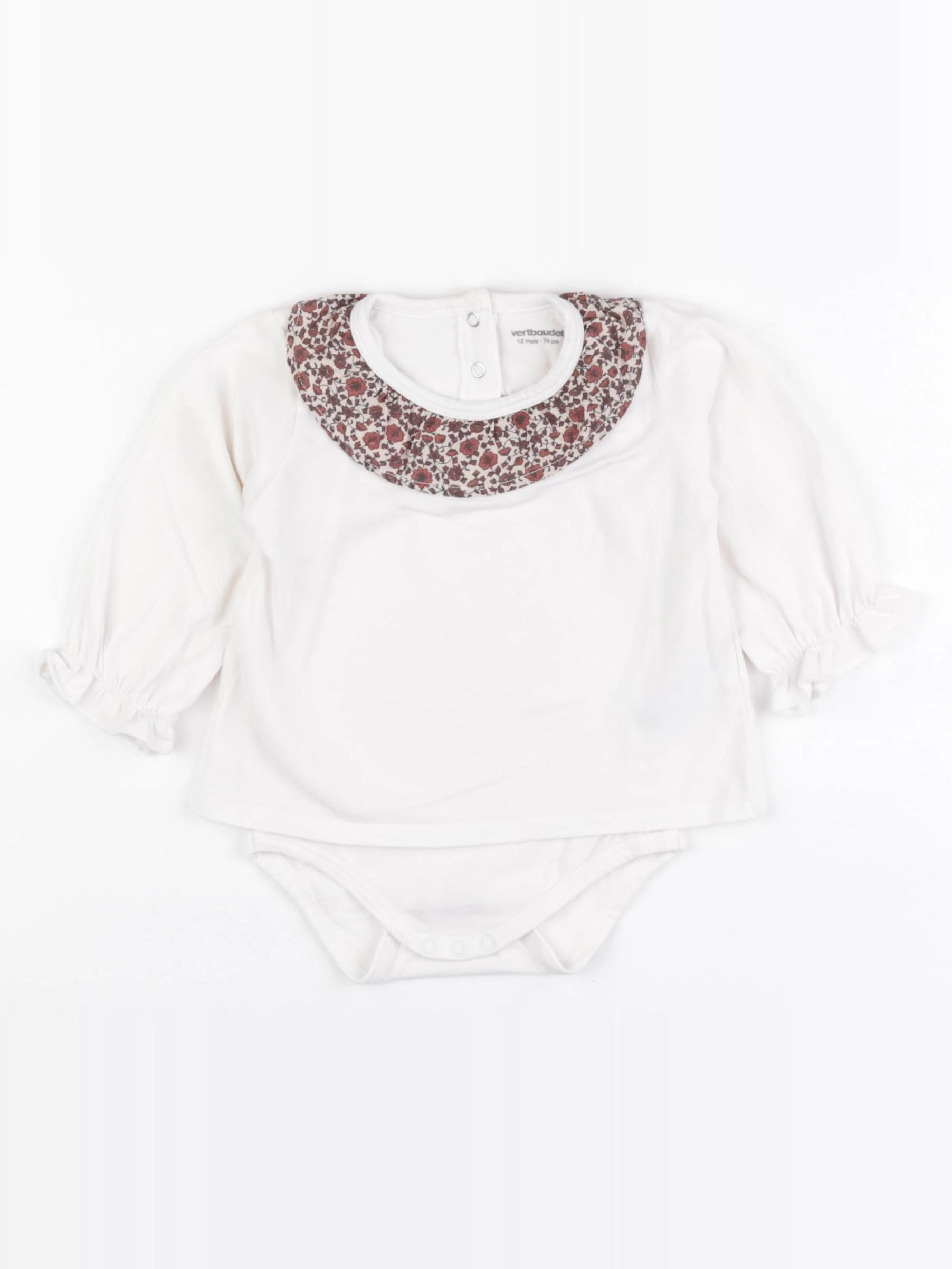 Vertbaudet - body liberty beige, rouge - 12 mois