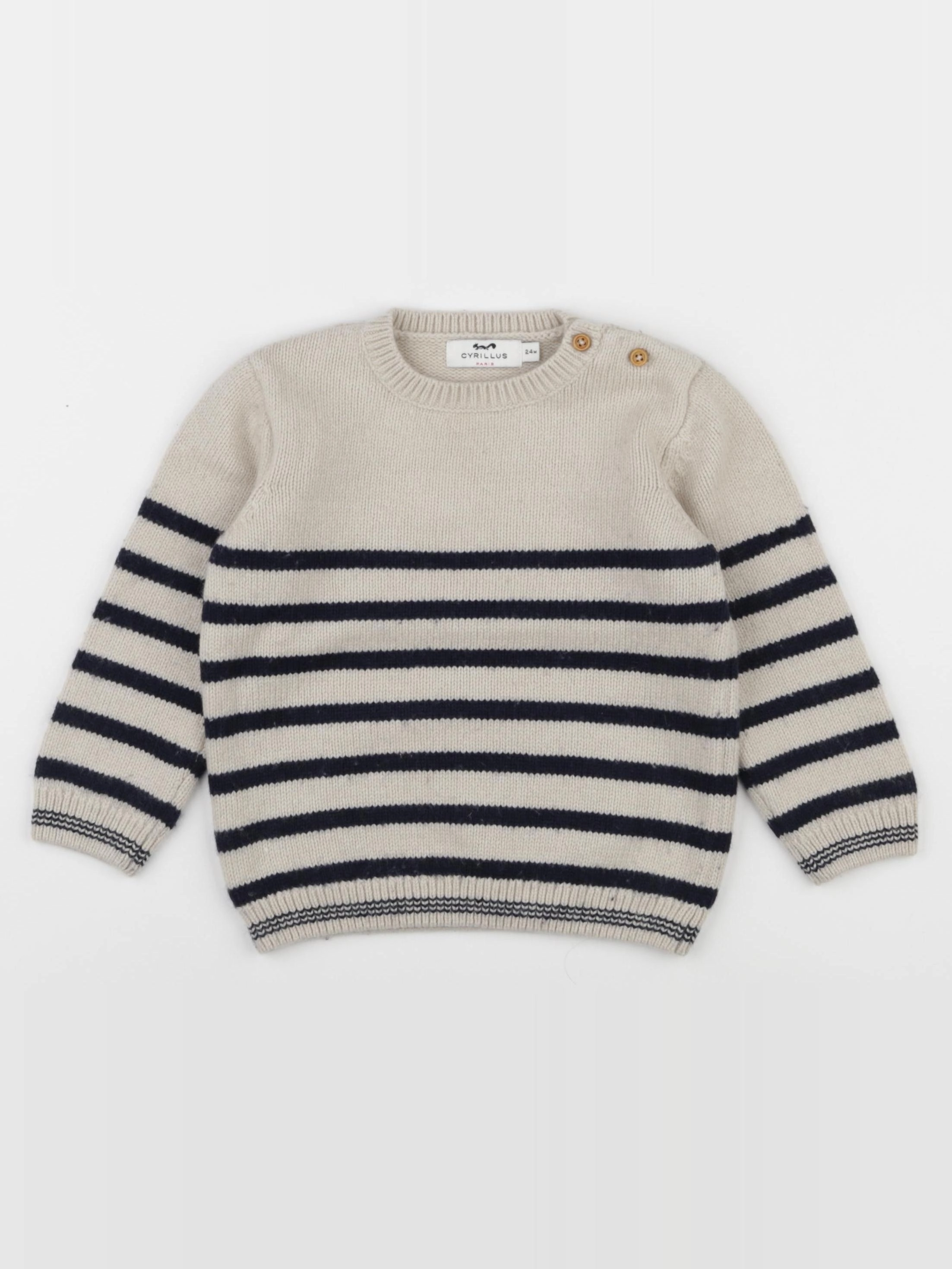 Cyrillus - pull beige, bleu - 24 mois