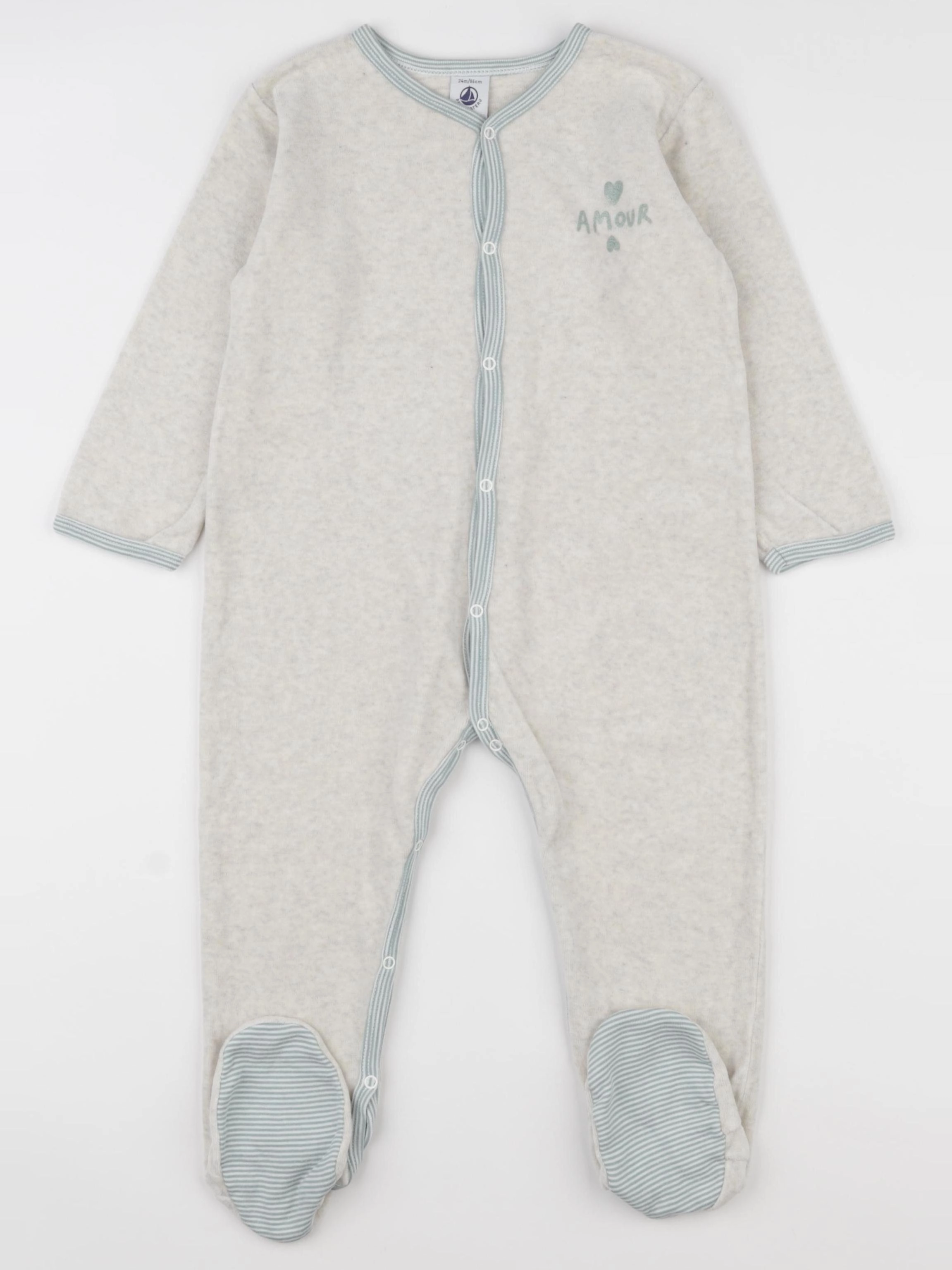 Petit Bateau - pyjama velours gris - 24 mois