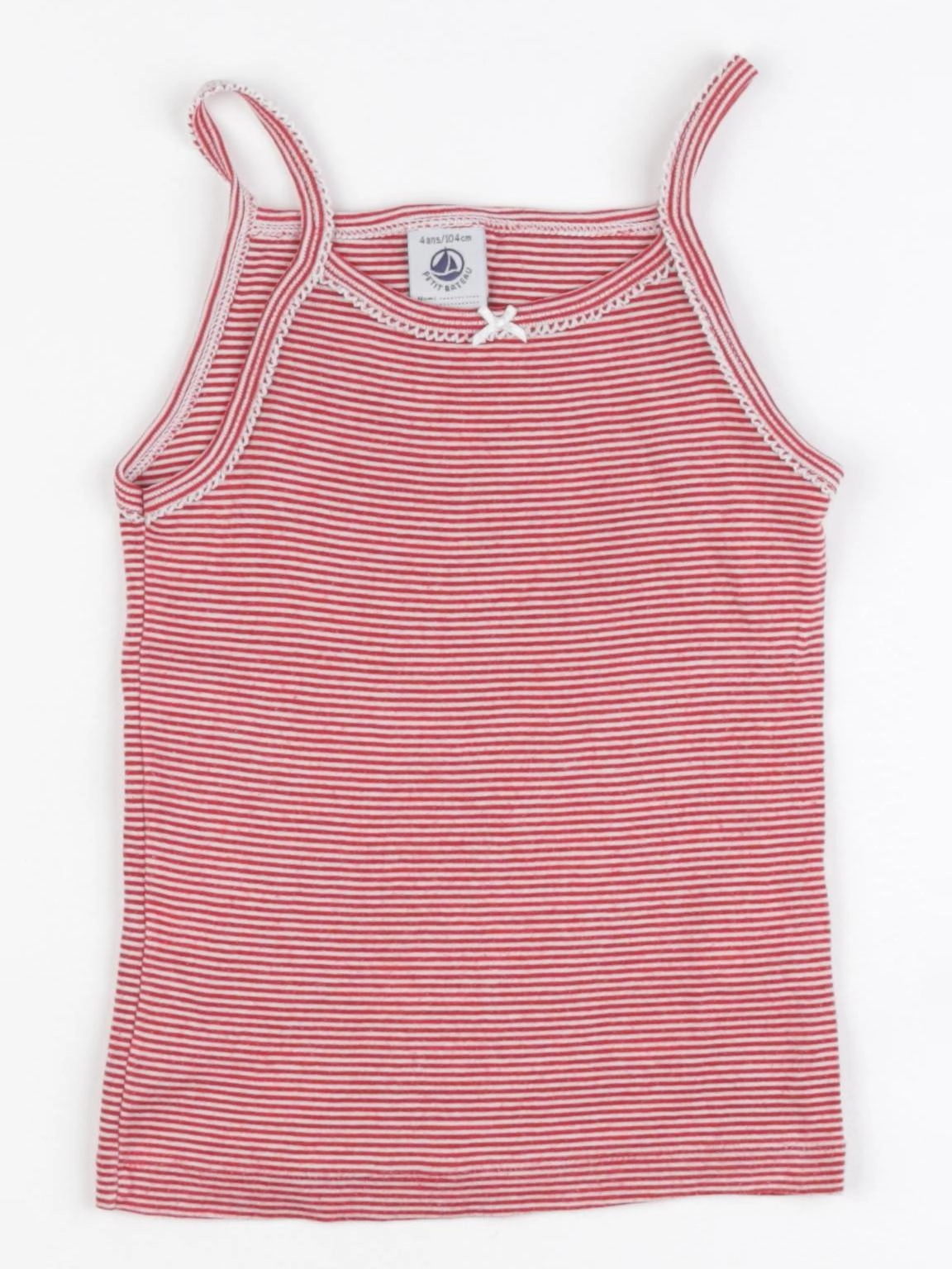 Petit Bateau - maillot de corps rouge, blanc - 4 ans