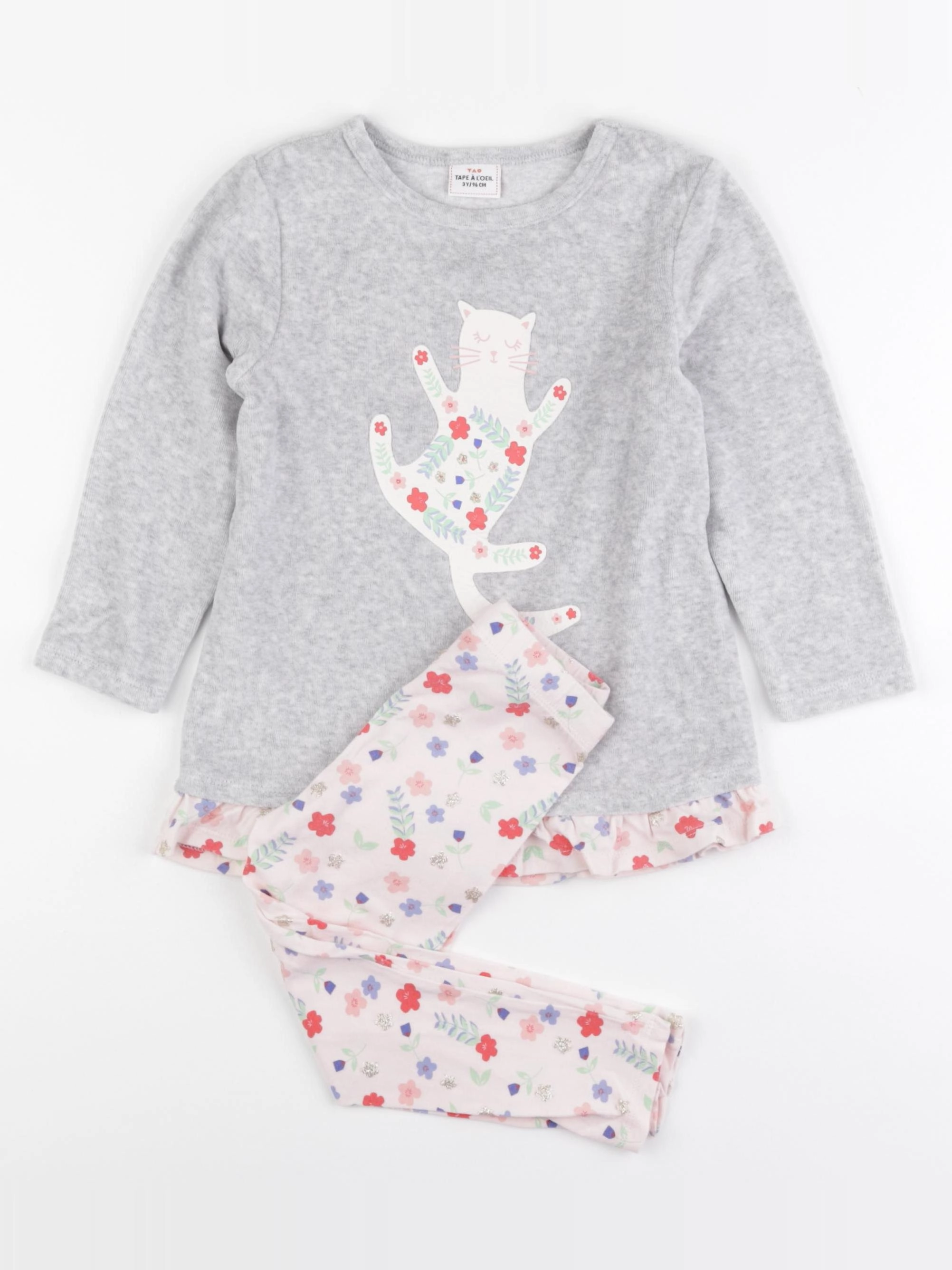 Tape à l'oeil - pyjama velours gris, rose - 3 ans